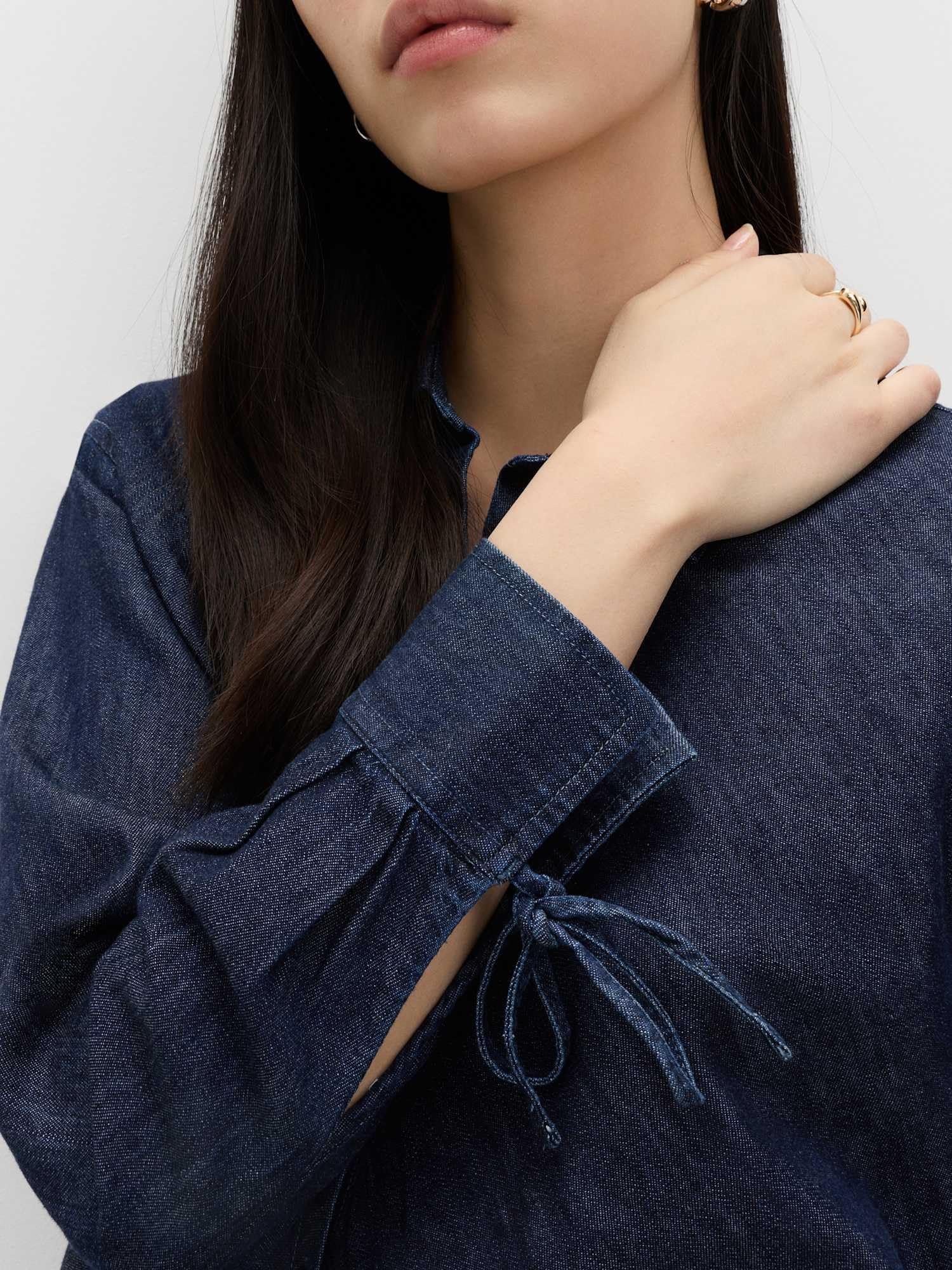 Marks & Spencer Chemise Denim Évasée à Lien Femme, Coupe Standard, Col, Épaules Tombantes