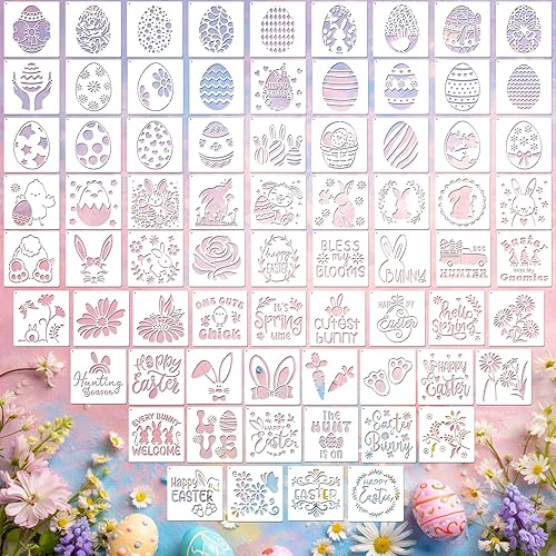 Miniatura 26 de Marspark 66 plantillas pequeñas de primavera y Pascua para manualidades, plantillas reutilizables de 3 pulgadas para pintar en madera, plantillas