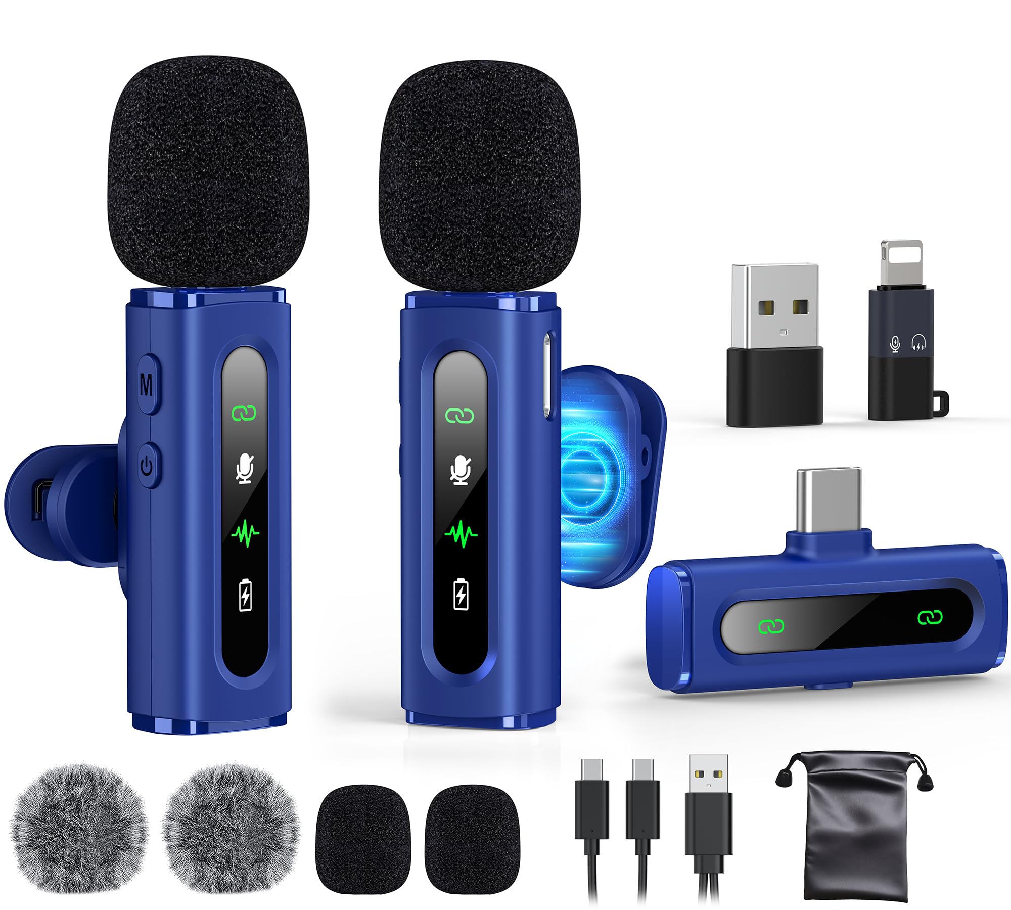 USB C Lavalier Microphone Wireless Mini Mic for Type-C Android Phone/Tablet/PC Video Recording Clip-on Mics with Rotatable Clip&amp;Denoise Recording, Ideal for Vlog Tiktok Youtube Content Creator, Blue