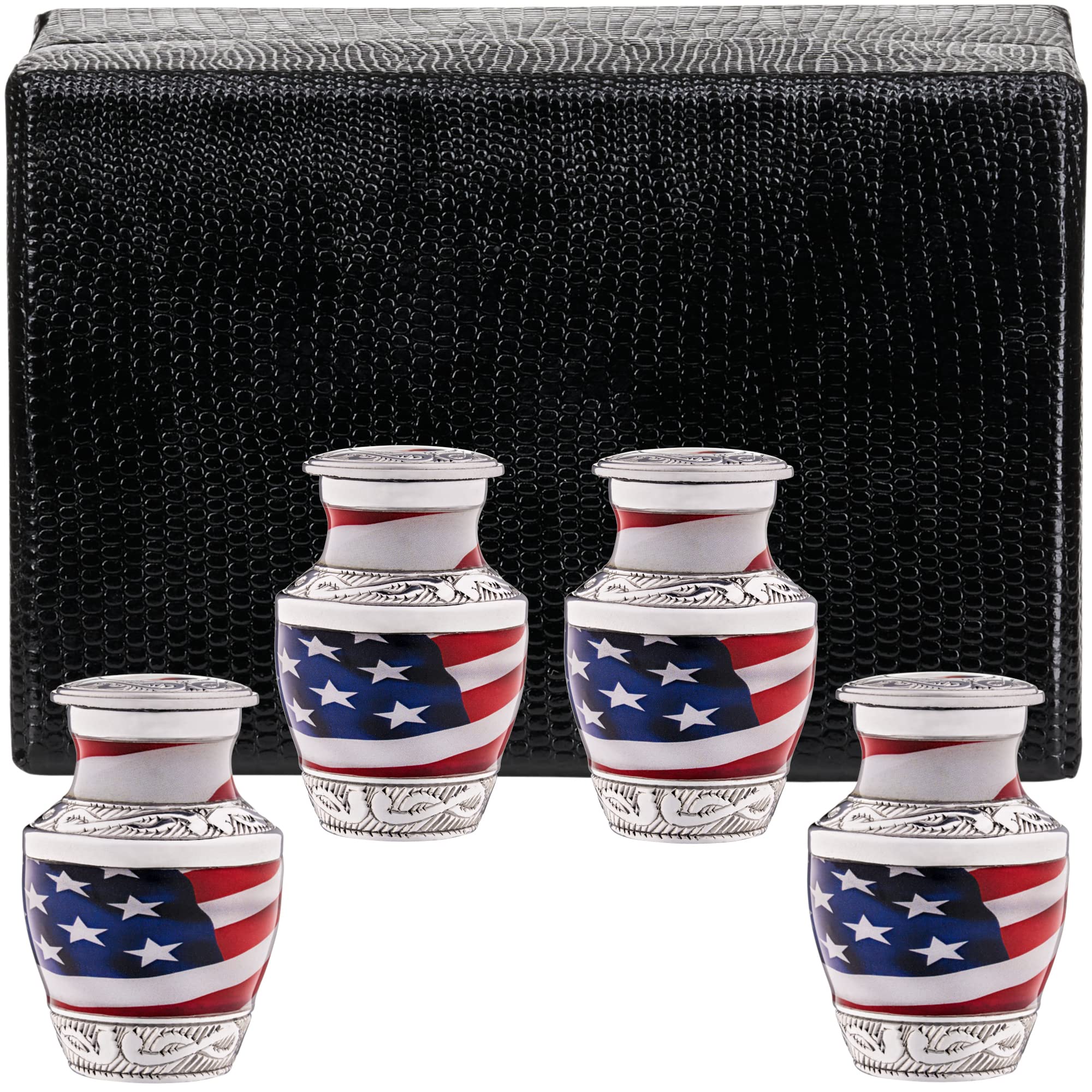 Small Urns for Human Ashes Adult Male or Female Set of 4 American Flag Decorative Mini Urns for Veteran or Patriotic