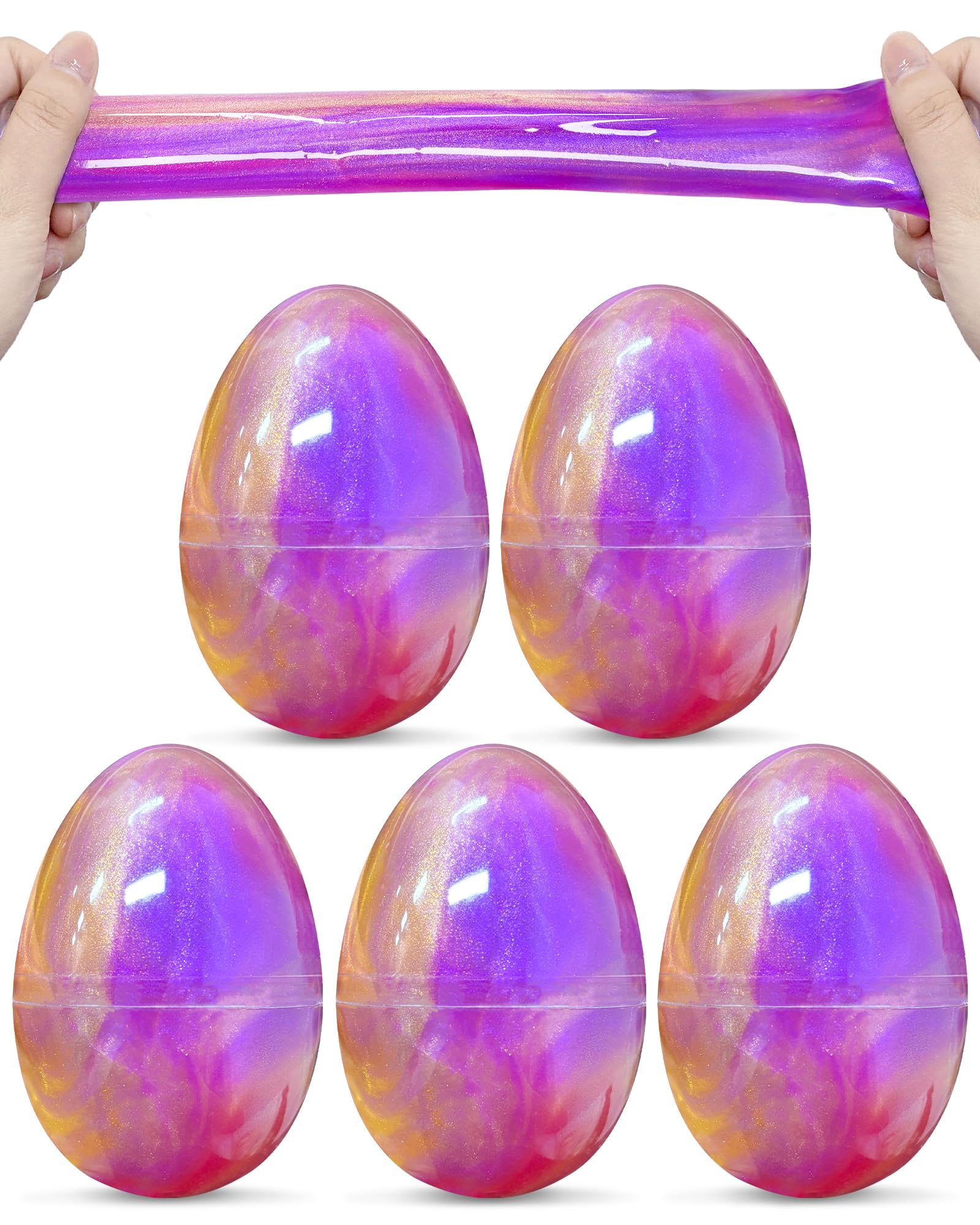 Greingways 5 Pack Prefilled Easter Eggs Galaxy Slime Toys, Teens Easters Basket Stuffers Egg Fillers, Easter Games Gift Party Favors Filled Egg for Kids Boys Girls Toddlers (Pink+Purple+Gold)