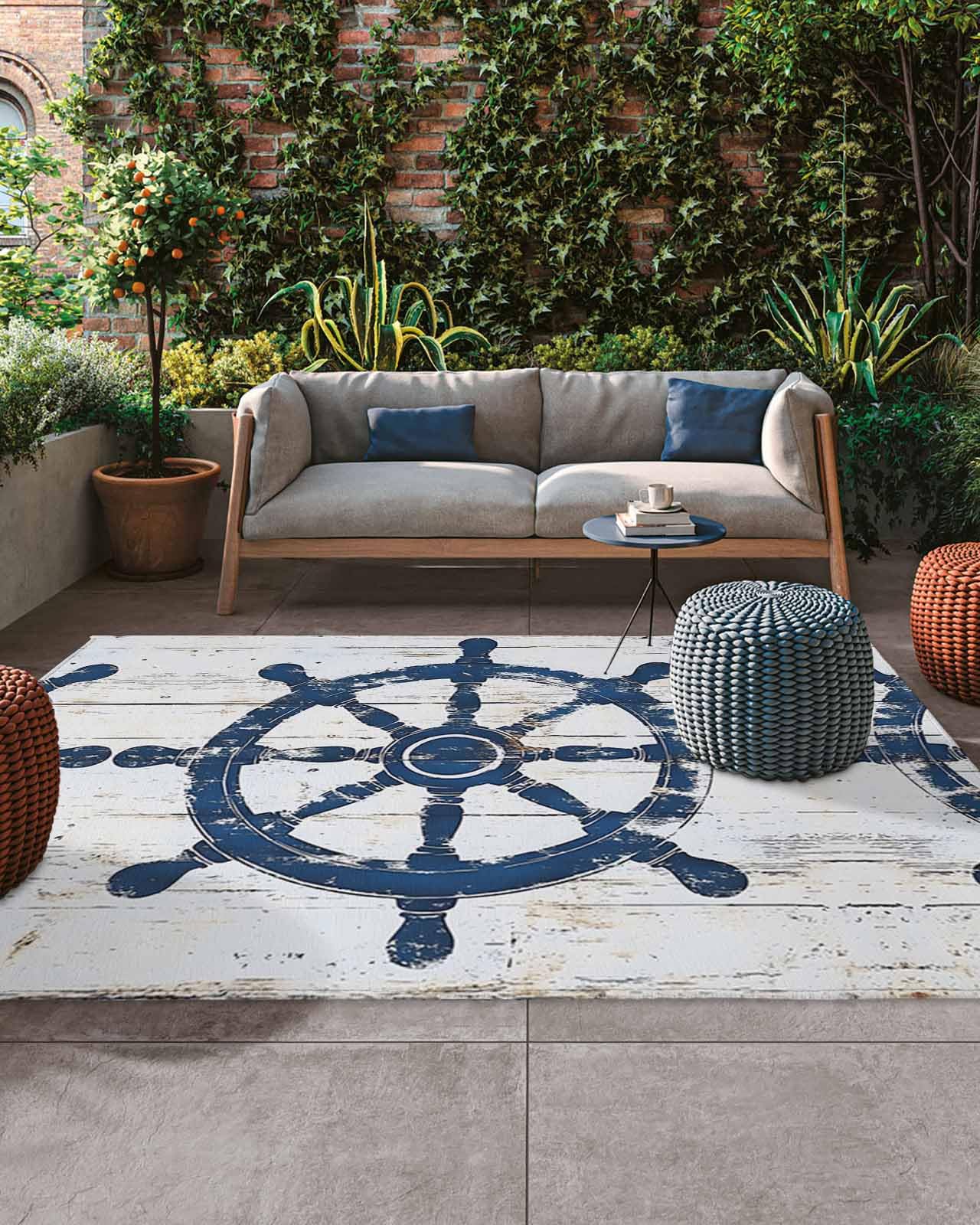Amazon.com: ERUNPONLY Navy Blue Coastal Outdoor Rug 5x8 Ft for
