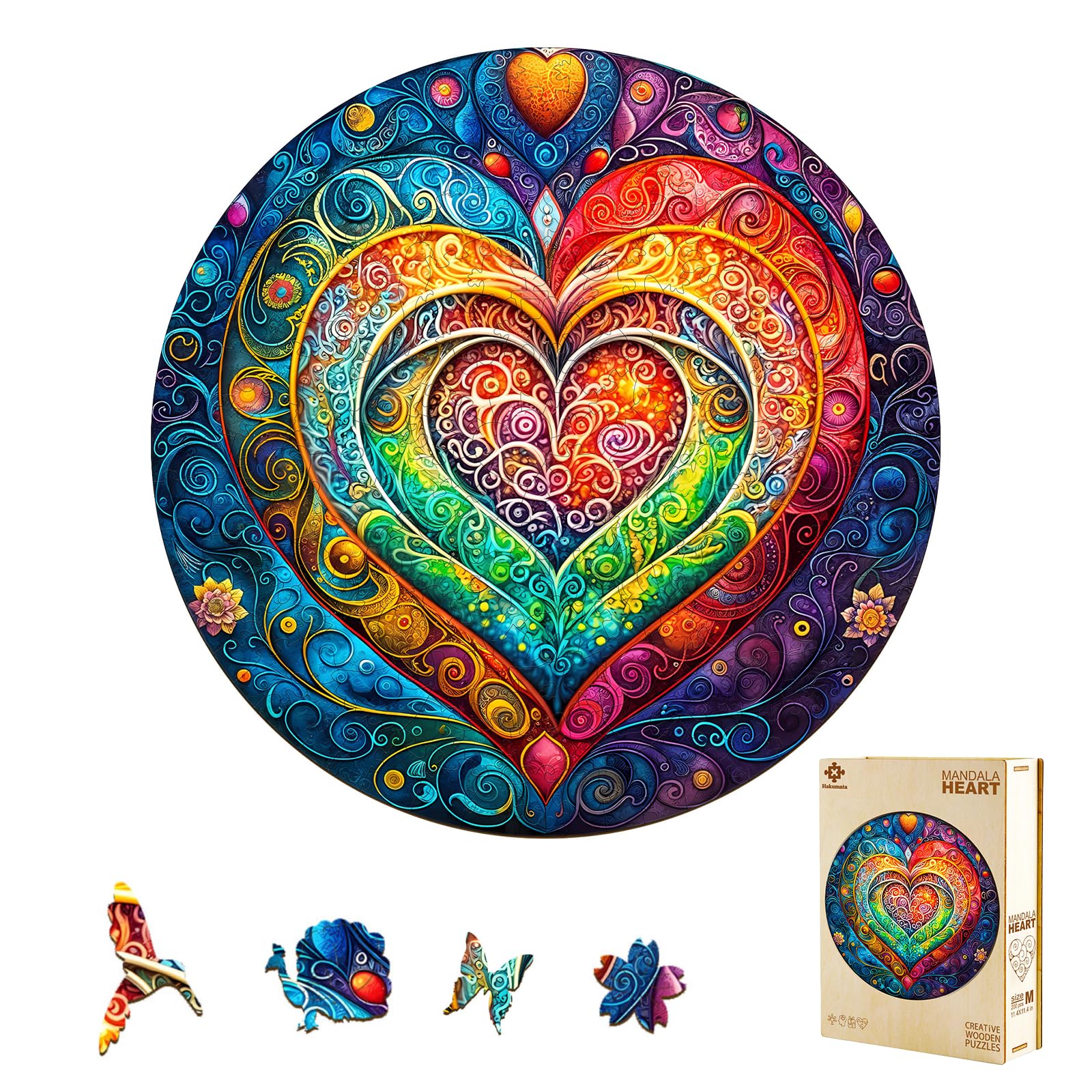 Wooden Puzzles for Adults, Mandala heart jigsaw puzzles for adults,Wooden jigsaw puzzles for Family Game and Birthday Gift Idea for Friends (34 * 34cm,14+) โ image 1