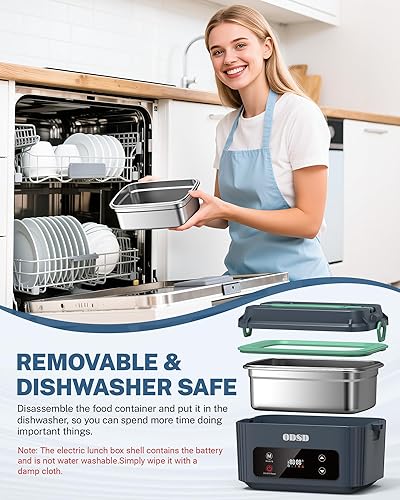 Miniatura 5 de ODSD Fiambrera eléctrica inalámbrica para adultos, lonchera térmica con batería de 130 minutos de duración, calentador de alimentos eléctrico