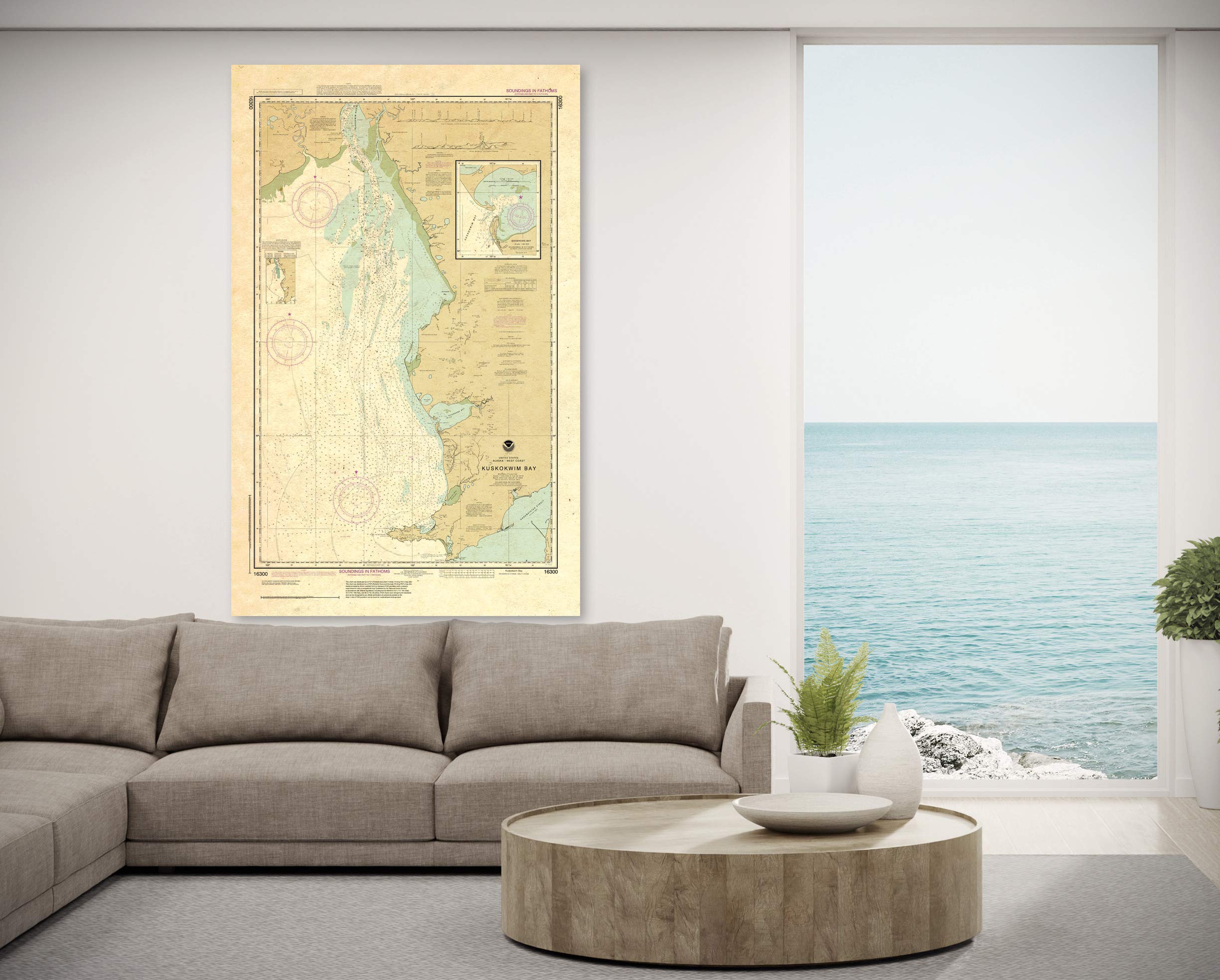 Paradise Cay Publications, Inc. Antiqued NOAA Chart 16300: Kuskokwim Bay; Goodnews Bay