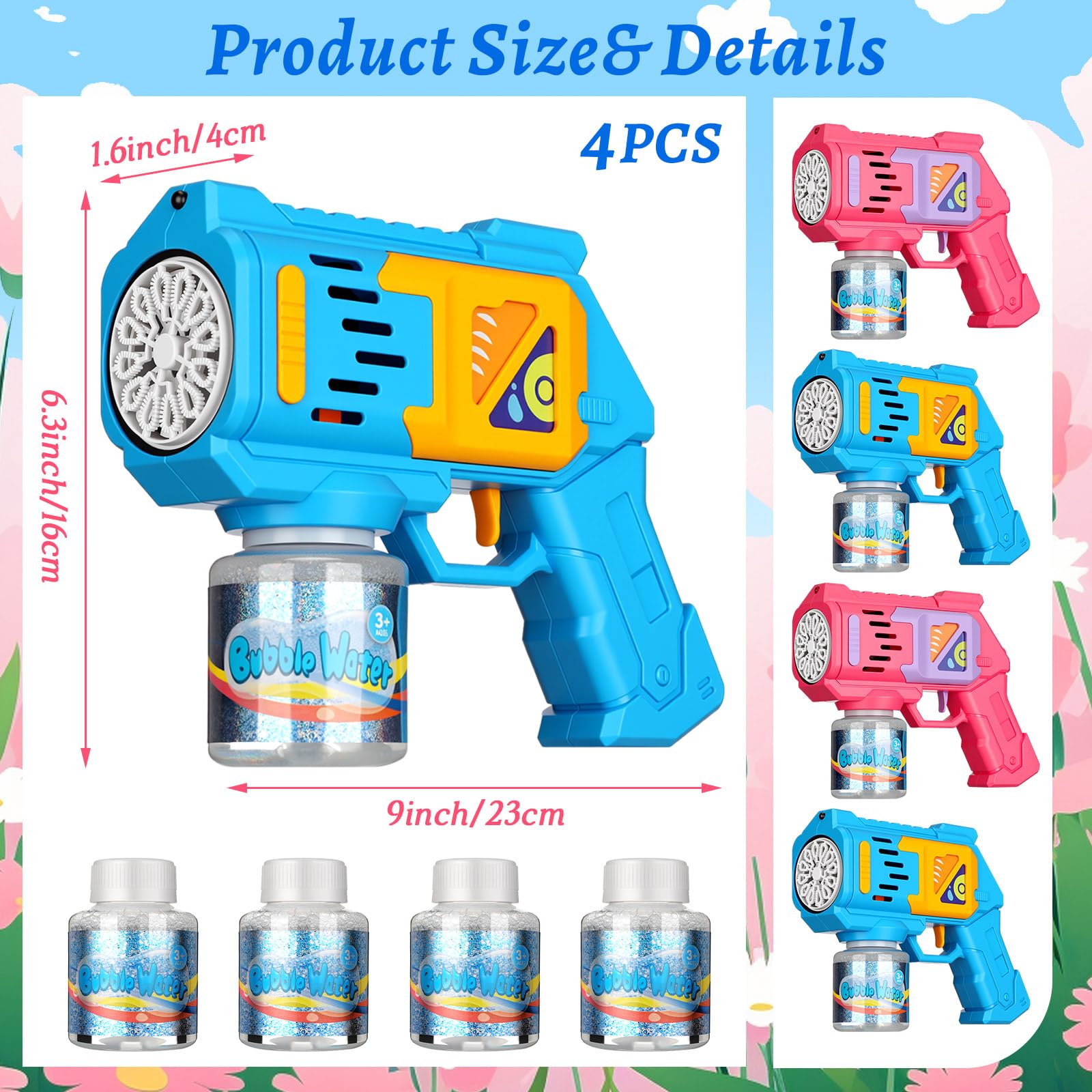 Confezione da 4 pistole elettriche a bolle per feste di nozze, con 4 soluzioni per bolle d'aria, per esterni, accessori per feste di nozze