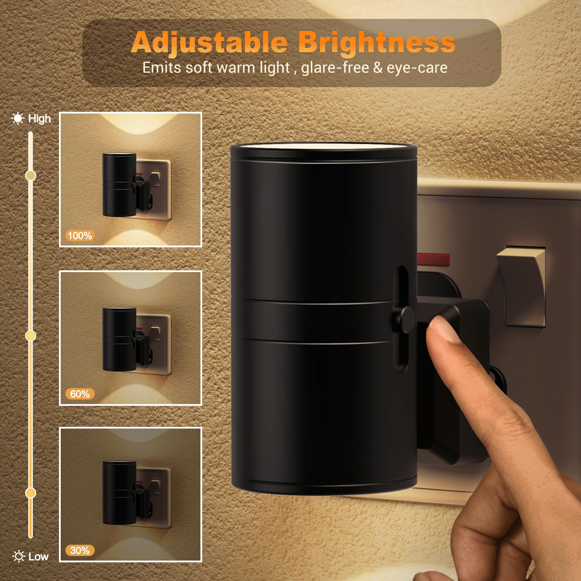 JandCase Night Light, Night Light Plug in Wall with Dusk to Dawn Sensor, Dimmable 0-100LM, 3000K Warm White - Image 2