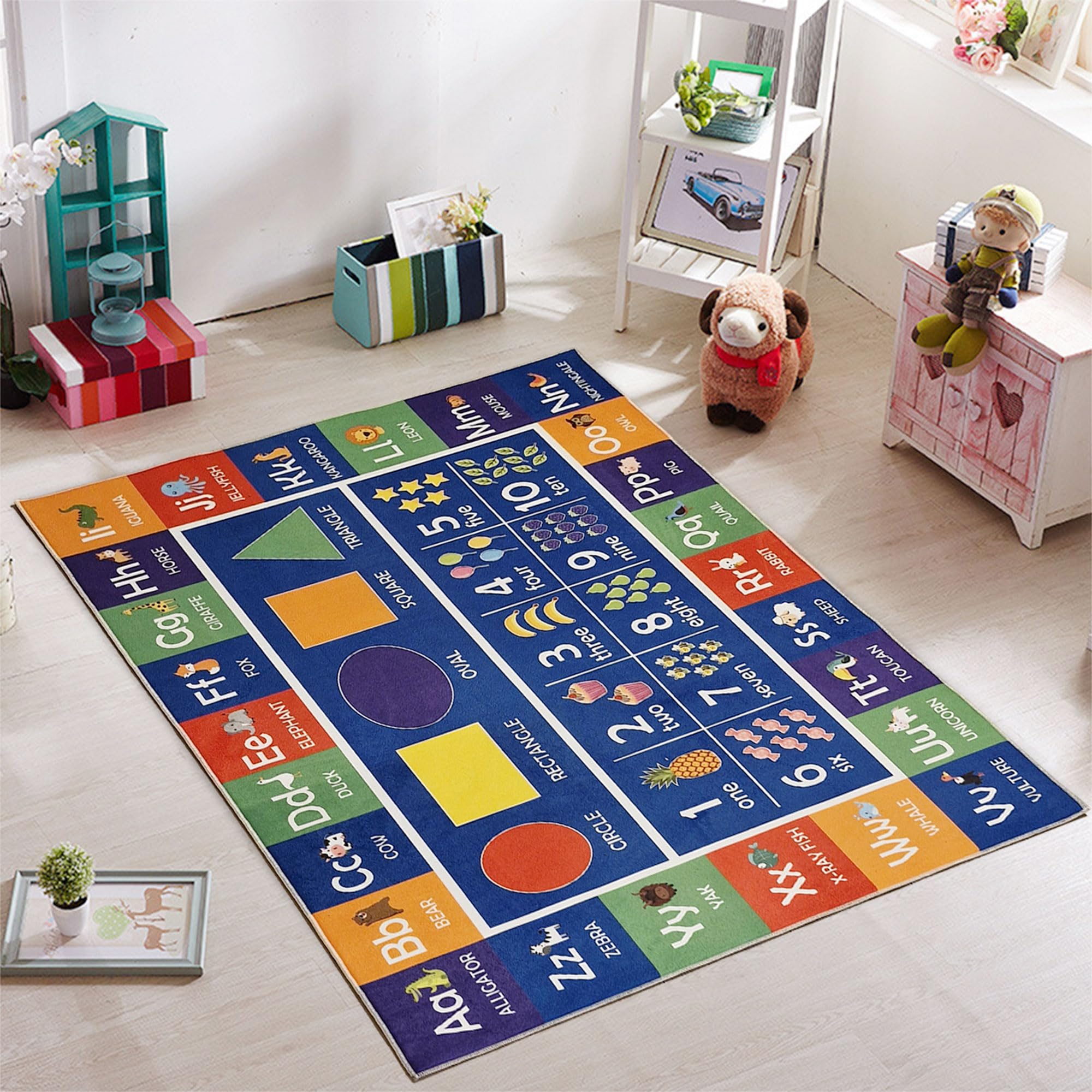 SUSSEXHOME Contemporary Padded Velvet Fleece Polyester Rug - Low Pile, Non-Slip, Easy-Clean, Ideal for Kids' Rooms - Antistatic, Durable - 47 x 71 Inches - EDU