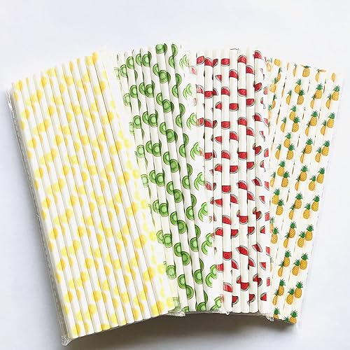 100 pajitas de papel para fiestas temáticas mixtas, decorativas, desechables, biodegradables, de colores, para picnic, jugo, café, bar, beber, baby