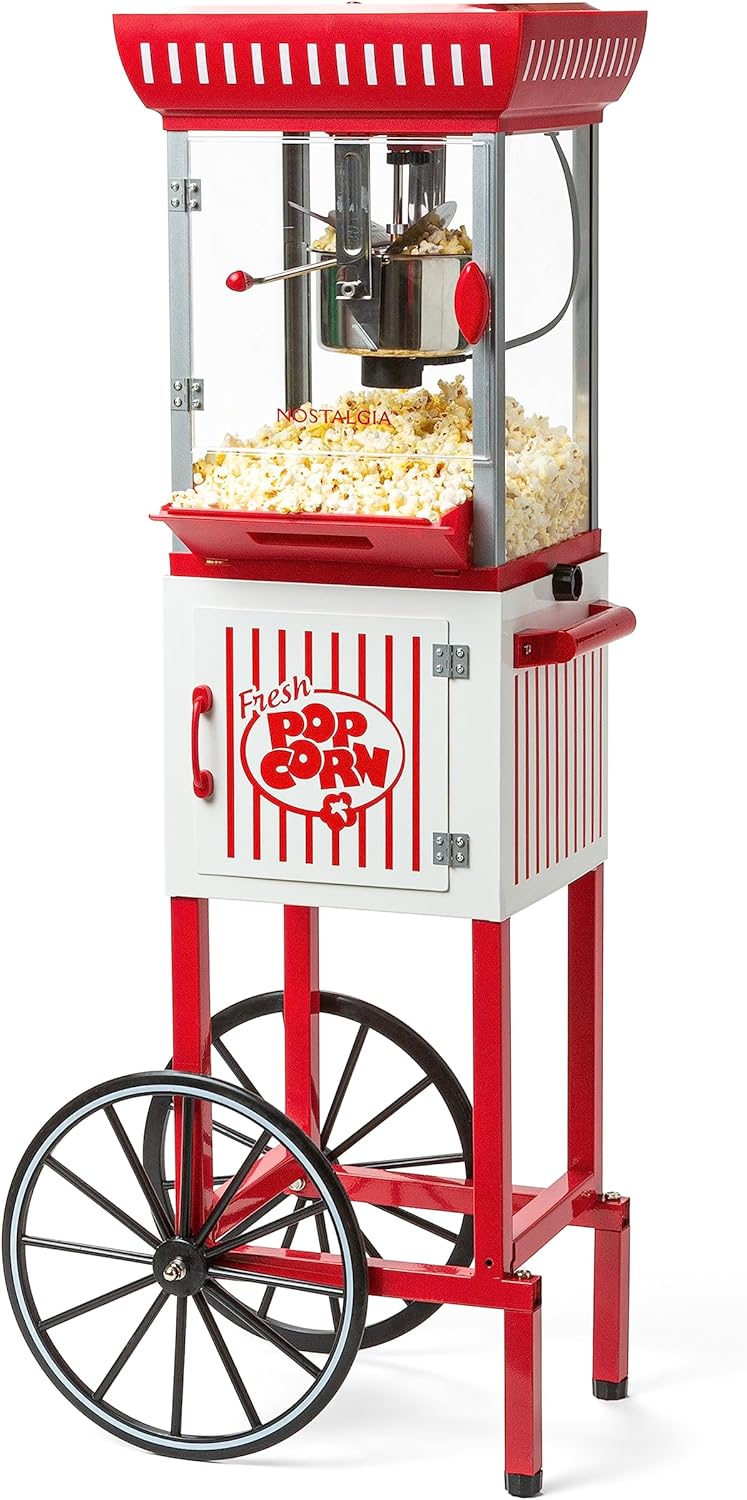 Nostalgia Popcorn Maker Machine - Professional Cart With 2.5 Oz Kettle Makes Up to 10 Cups - Vintage Popcorn Machine Movie Theater Style - Red