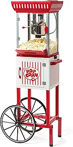 Nostalgia Popcorn Maker Machine - Professional Cart With 2.5 Oz Kettle Makes Up to 10 Cups - Vintage Popcorn Machine Movie Theater Style - Red & White