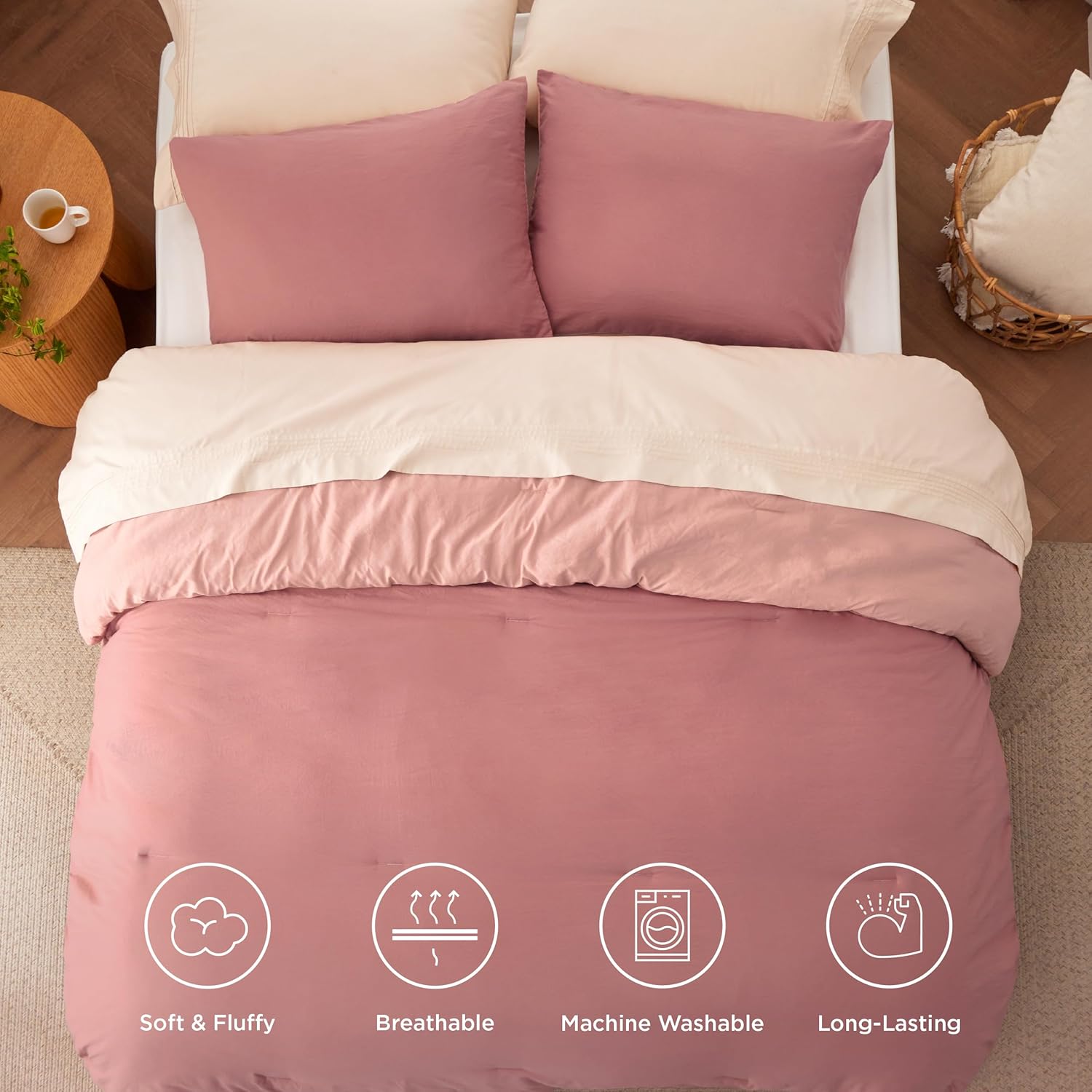 Bedsure Twin/Twin XL Comforter Set, Pink Clay Soft Prewashed Bedding for All Seasons, 2 Pieces GentleSoft™ Bed Set, 1 Lightweight Comforter (68"x88") and 1 Pillowcase (20"x26") - Image 4