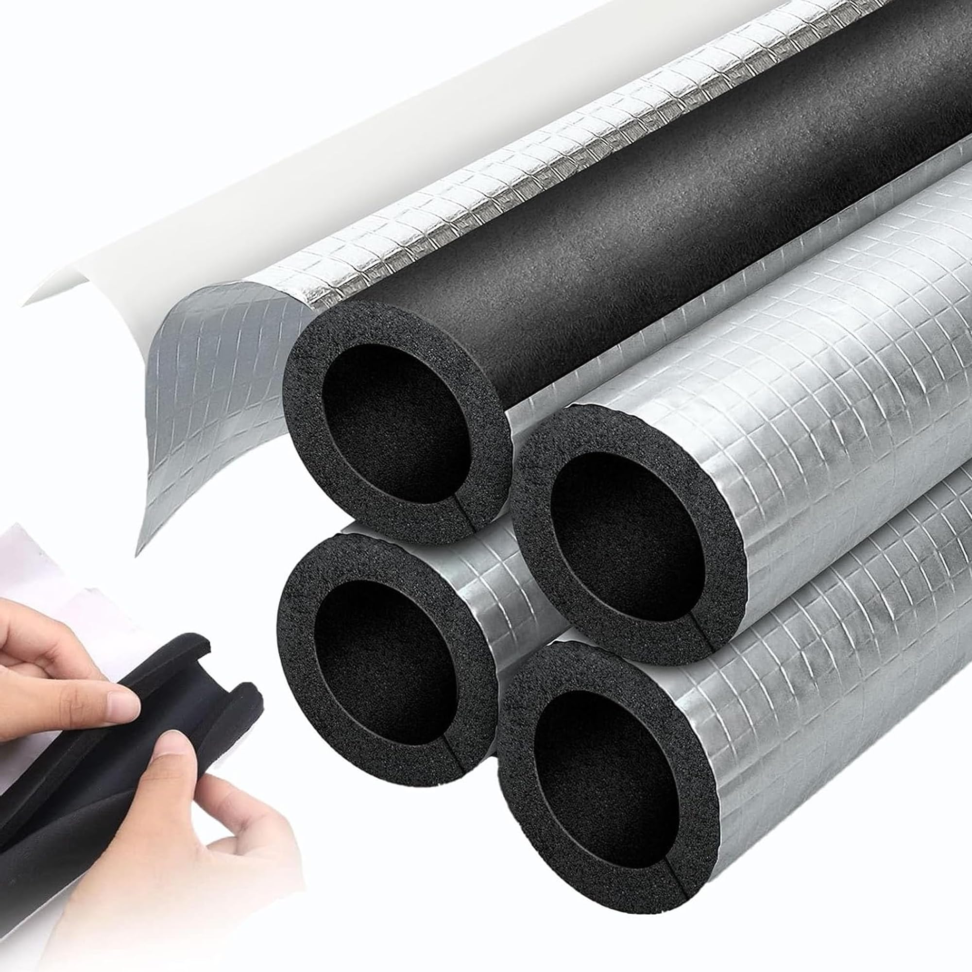 Tubo Isolante Antigelo per Esterni Condizionatore (ID) 110mm x (T) 20mm | Isolante per Tubi in Foglio di Alluminio Autosigillante, ID 22-219mm Utilizzato per Tubi dell'Acqua Fredda E Calda