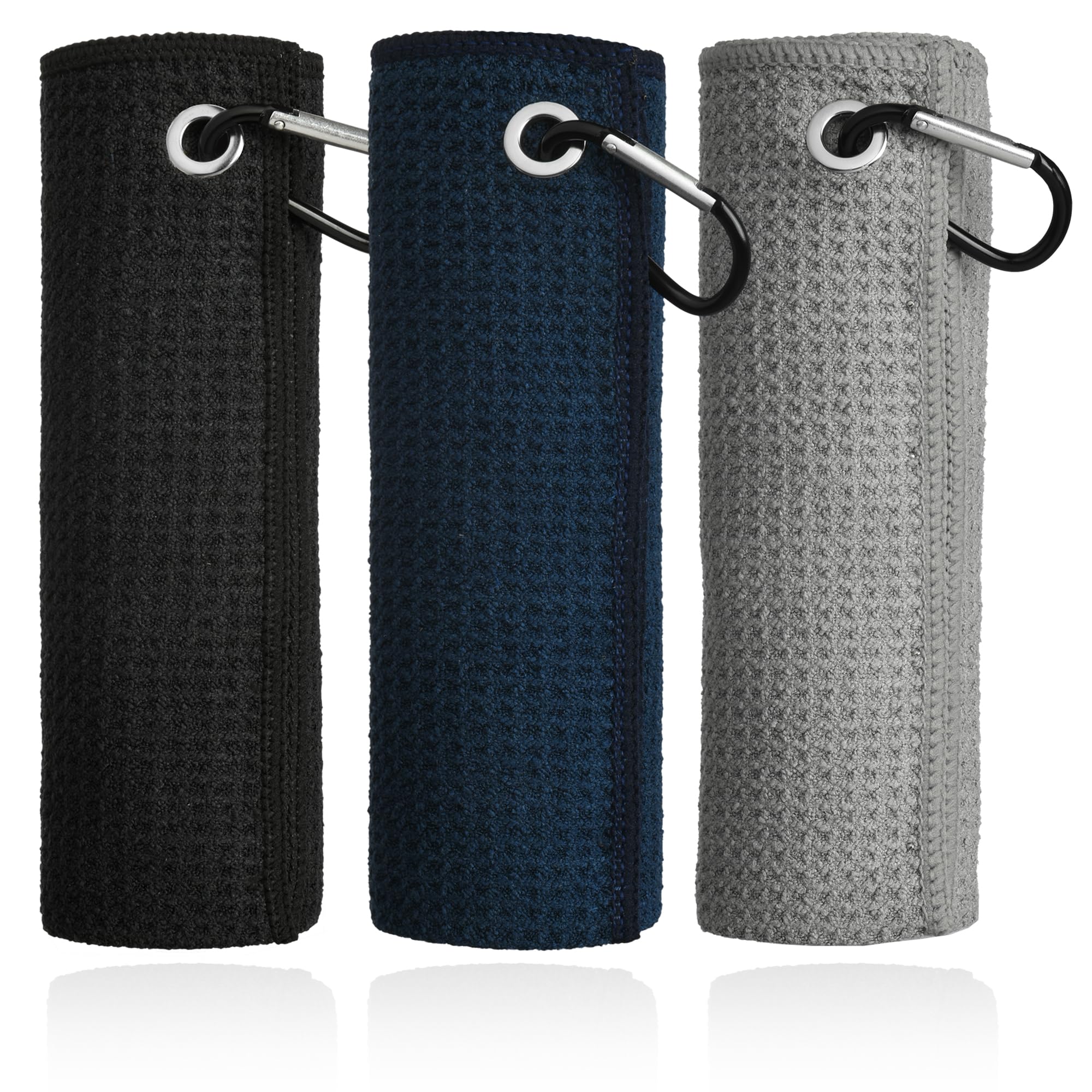 Mile High Life Golf Towel 3 Pack (16" X 16") with Carabiner Clip, Tri-fold Waffle Microfiber Golf Cleaning Towel,Small Golf Ball Towels, Golf Bag Accessories for Men and Women, Golf Gift