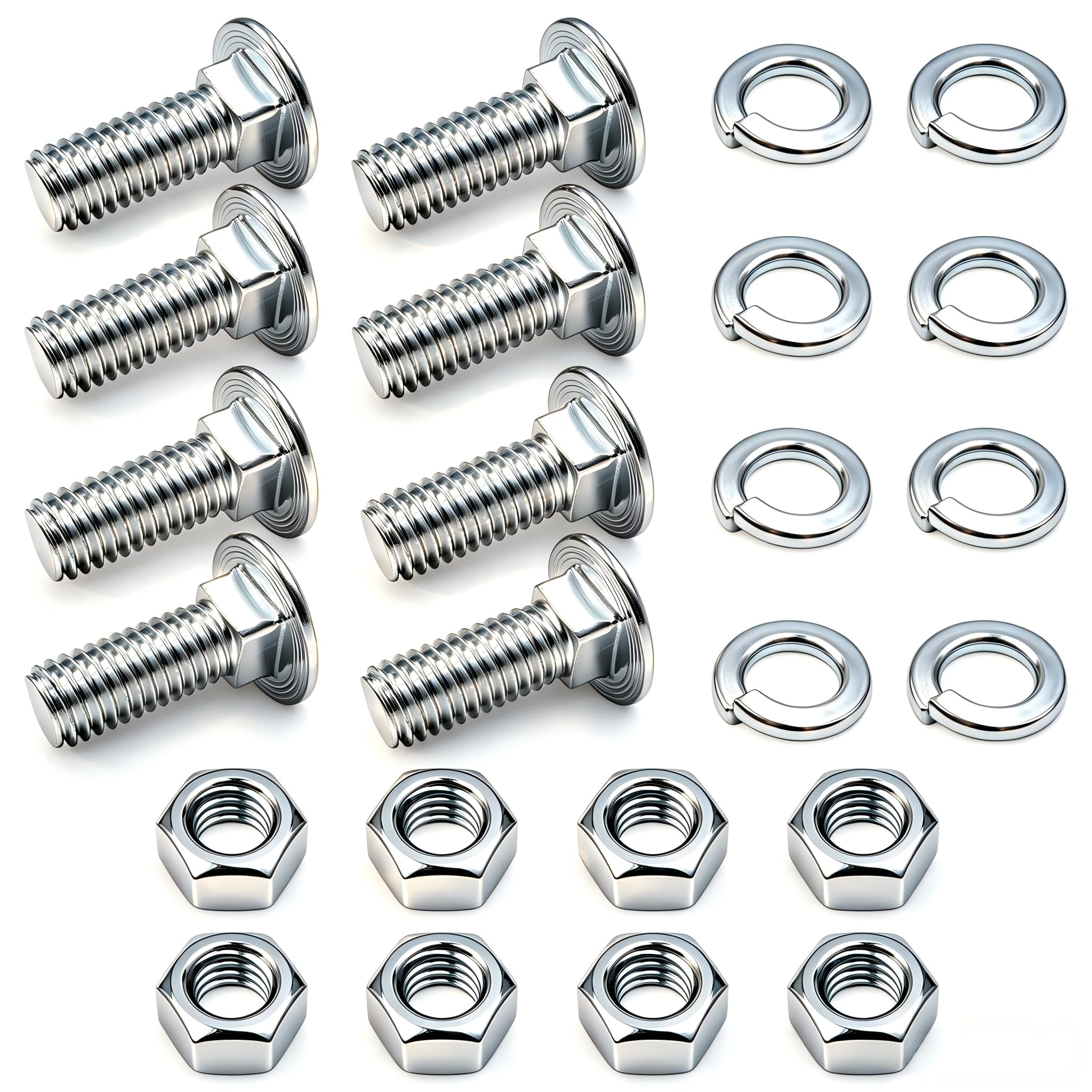 Chrome Bumper Bolts Kit 7/16-14x1-1/4 Carriage Bolts Round Head Compatible with Ford, 8 Set (8 Bolts + 8 Nuts + 8 Washers)