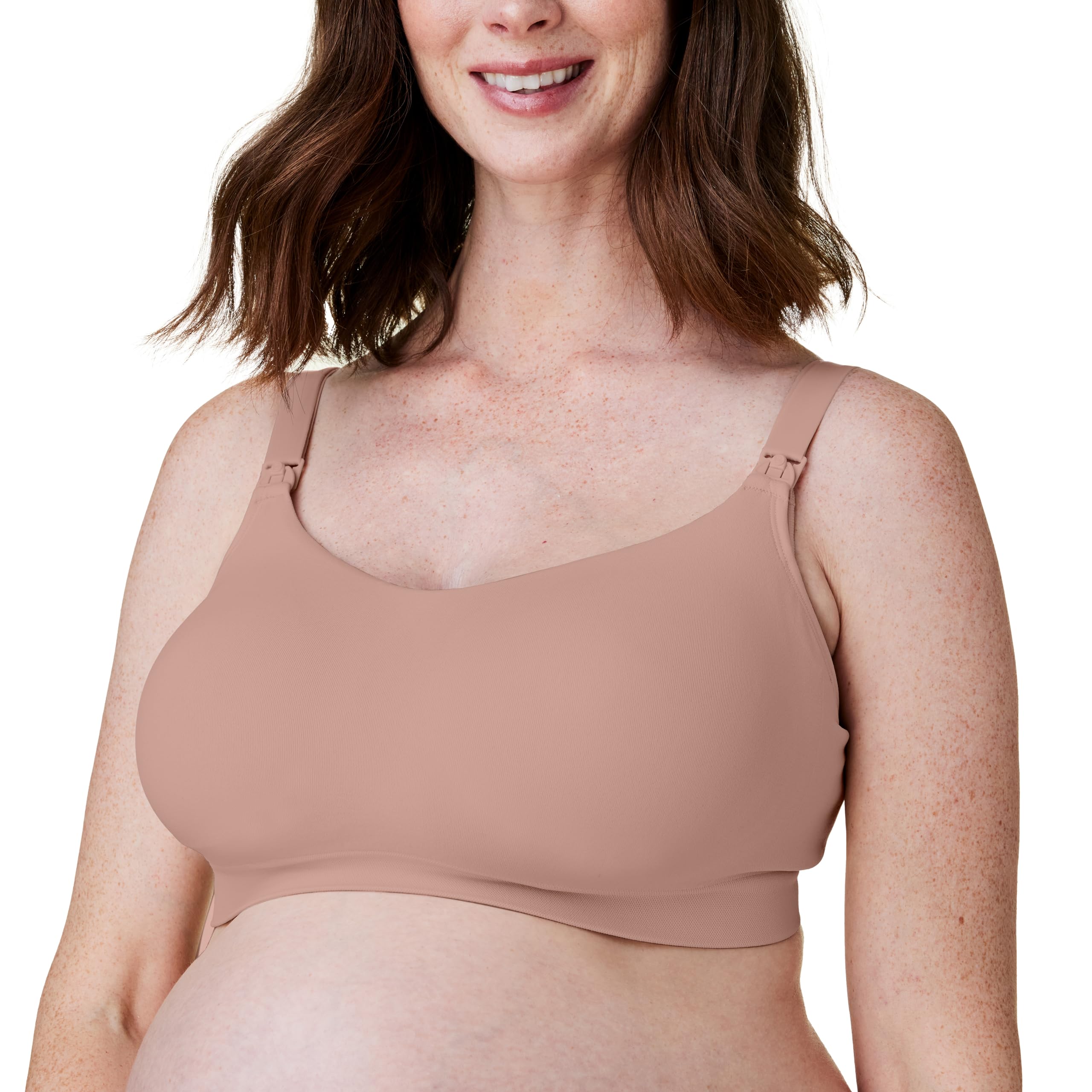 Bravado Designs Women's Nursing Bra for Breastfeeding, Intrigue Balconette Supportive Seamless Wirefree Maternity Bra, Cameo, Large Full Cup
