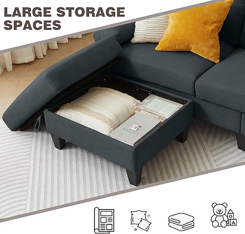 Miniatura 6 de Sofá modular para sala de estar, 77 pulgadas, sofá pequeño en forma de L de 3 plazas con diván reversible de poliéster para apartamento de espacio