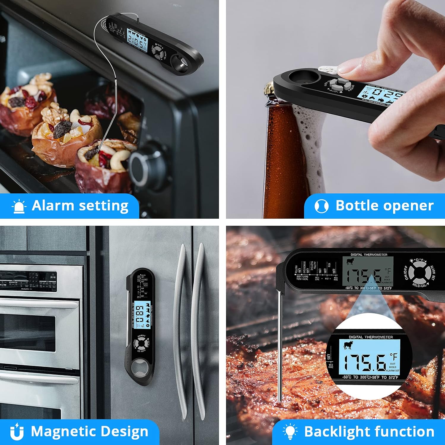 review Meat Thermometer,NIUWIX Dual Probe Instant Read Digital Thermometer for Grill and Cooking,Waterproof Food Thermometer with Backlight & Calibration for BBQ Kitchen Candle Steak Baking Liquid(Black)