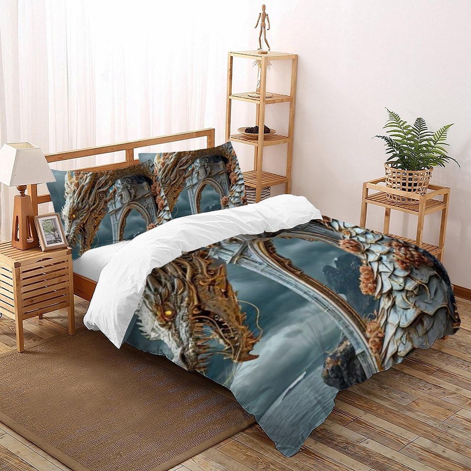 Linge de lit haut de gamme Le Dragon d'or : housse de couette microfibre 3D