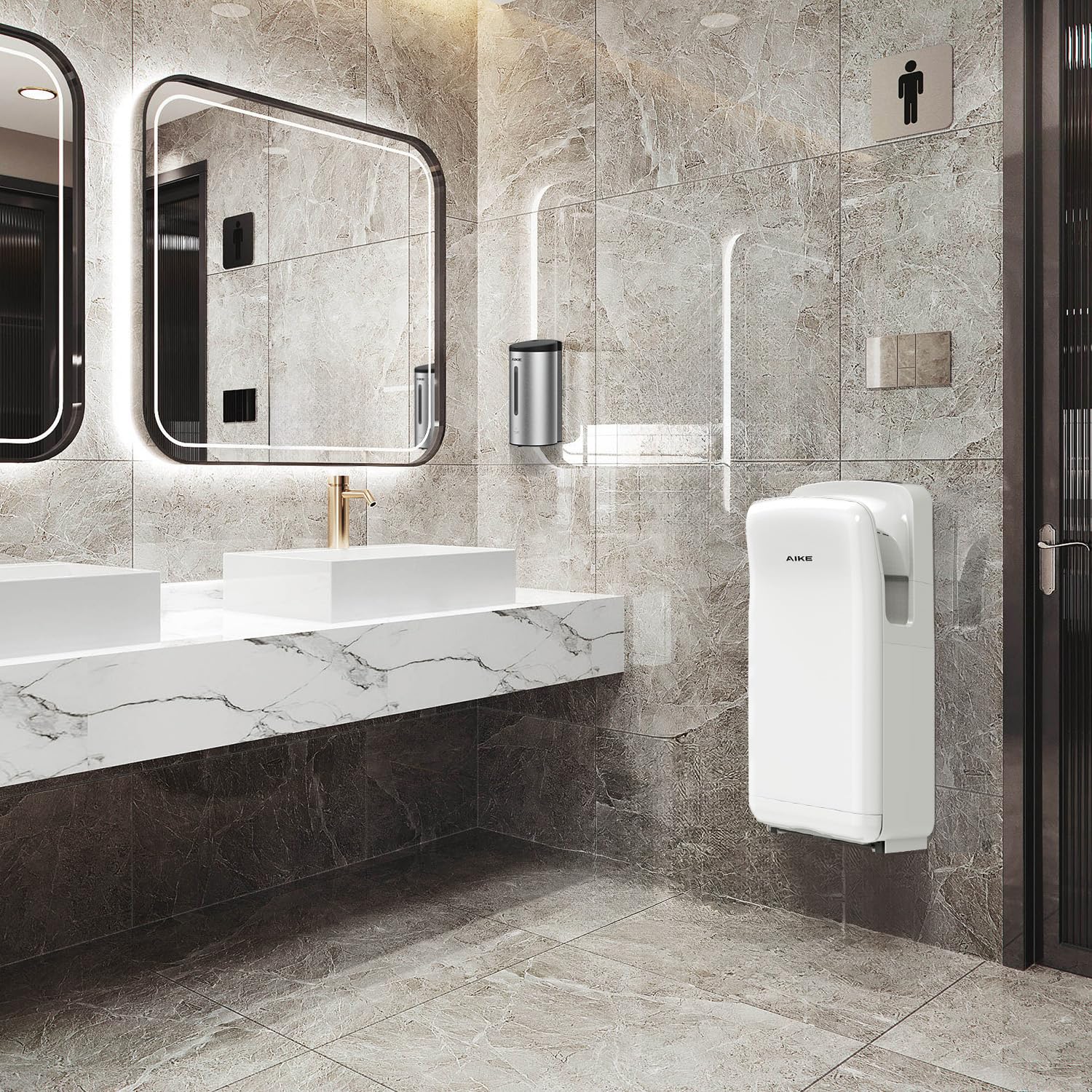 AIKE AK2005H Asciugamani Elettrico Bagno con Filtro Hepa, Asciugamani Commerciale Professionale, con Sensore, Aspetto Classico, Asciugatura in 7-10 Secondi, 1750-2050 W