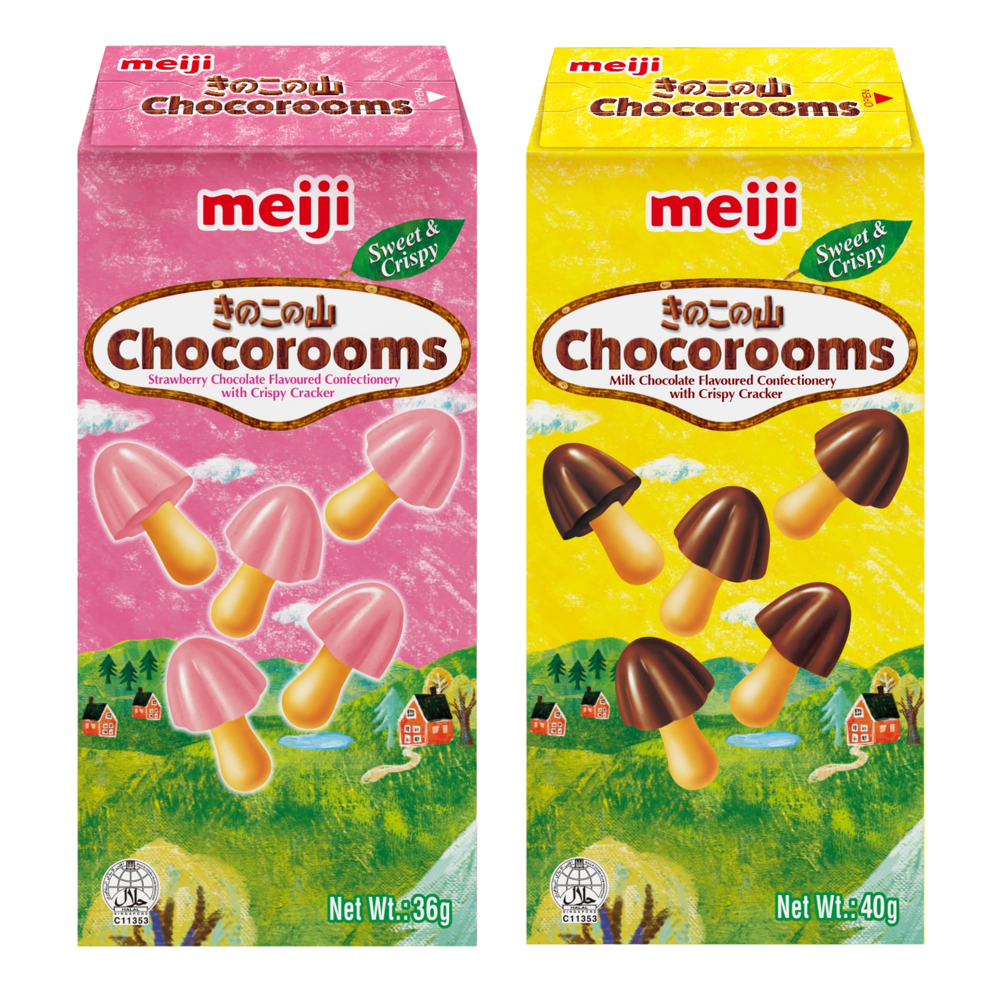 Meiji Chocorooms Strawberry Biscuits 36g (Pack of 8) – Crunchy