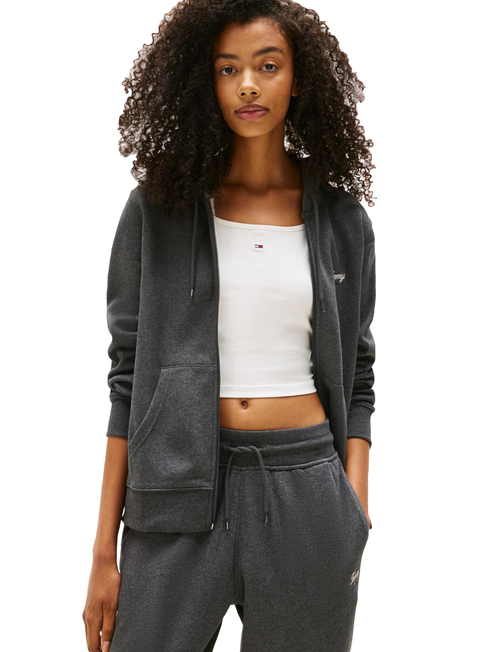 Tommy Jeans womens Medium Weight Zip Up Hoodie With Script Logo and Drawstring