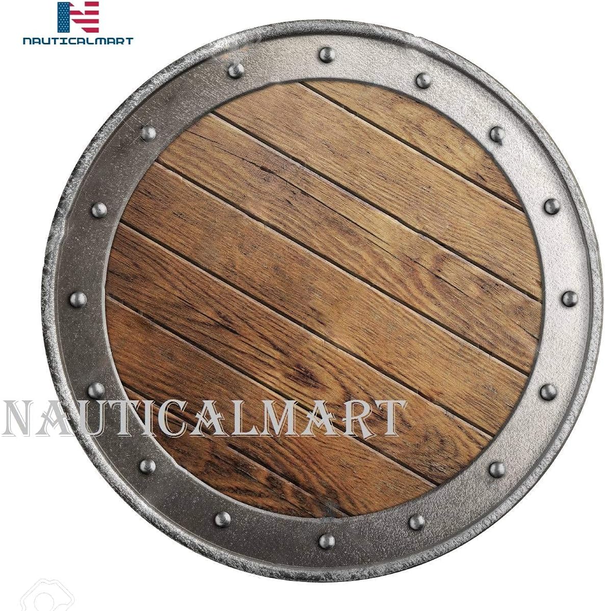 Nautical-Mart Old Viking Wooden Shield with Metal Border - SCA/LARP/Norse/Norway/Antique/Armor