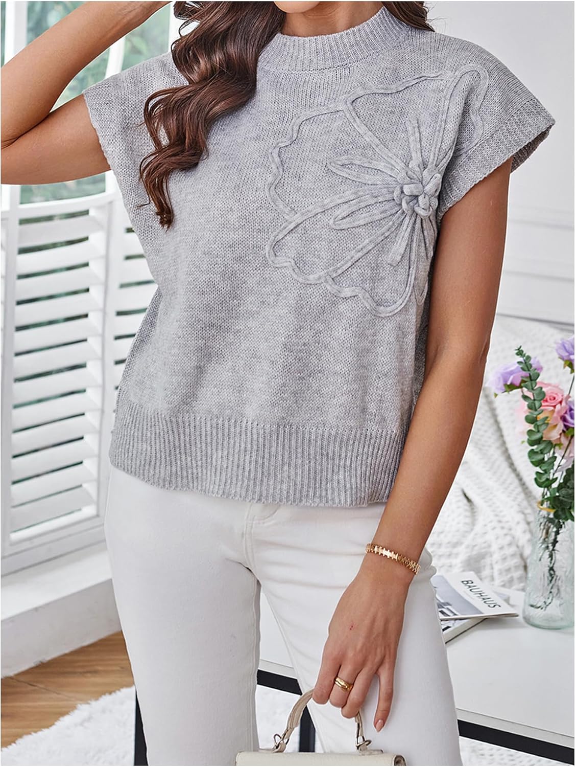 MakeMeChic Women's Floral Knitted Vest Top Sleeveless Pullover Sweater Vest - Image 3