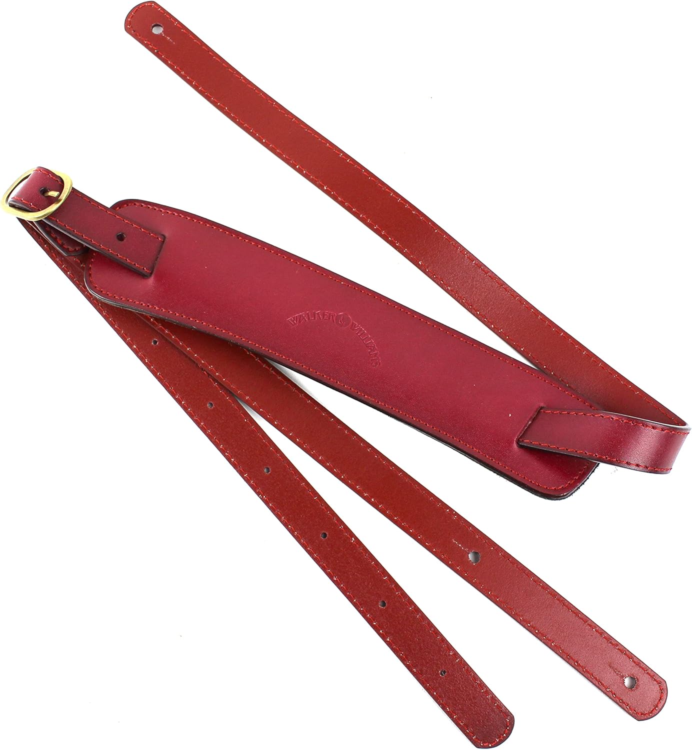 Walker And Williams C-18-BRD Handmade Bourbon Brown Red Vintage Style Premium Grain Leather Slash Guitar Strap With Deluxe Suede Pad For Acoustic, Electric, And Bass Guitars