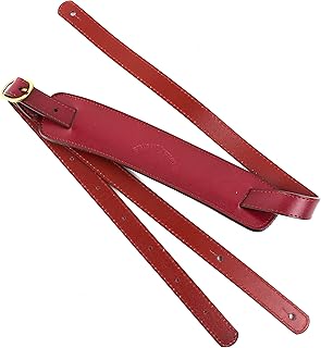 Walker And Williams C-18-BRD Handmade Bourbon Brown Red Vintage Style Premium Grain Leather Slash Guitar Strap With Deluxe Suede Pad For Acoustic, Electric, And Bass Guitars