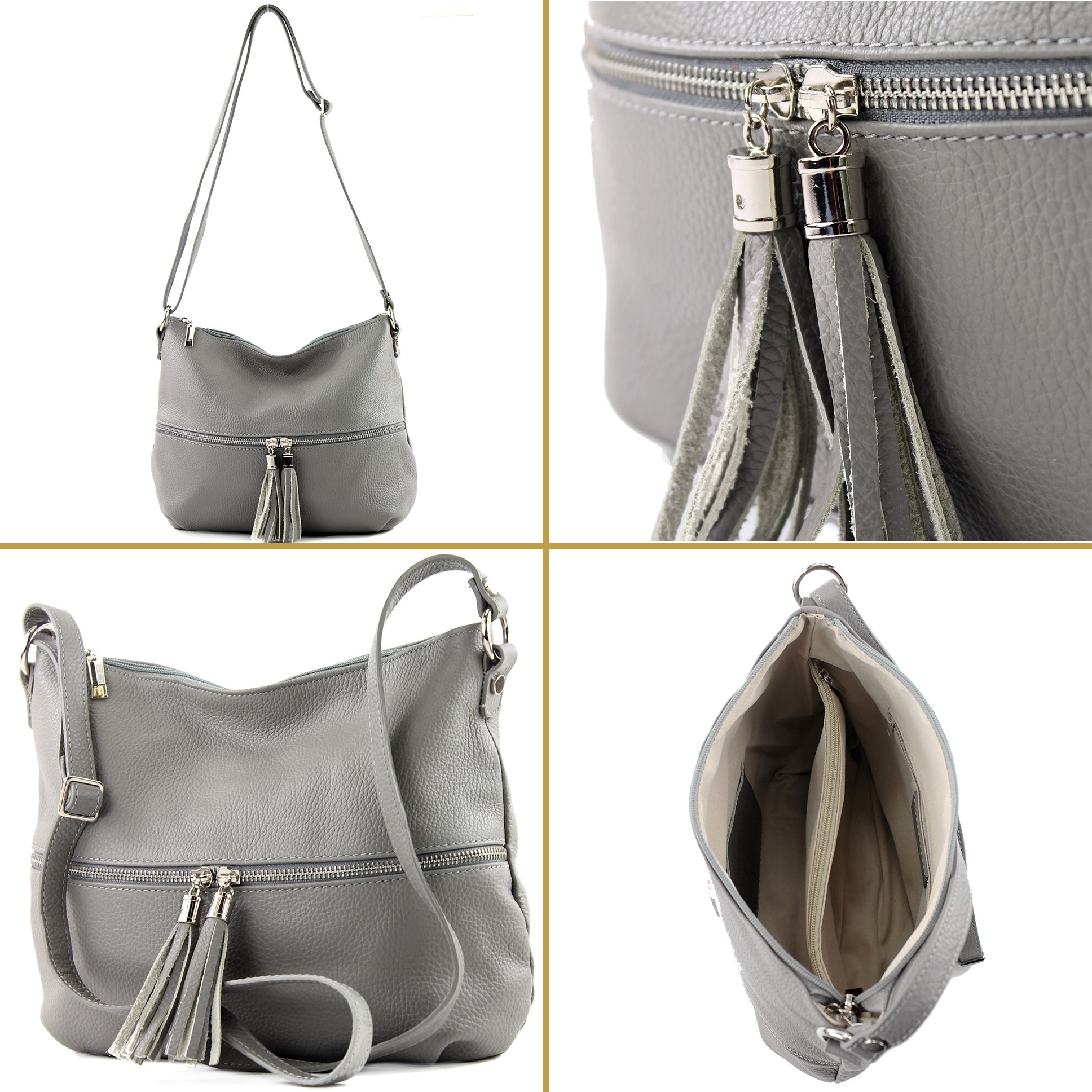modamoda de T159 Damen Leder Schultertasche Umhängetasche, handmade in Italy