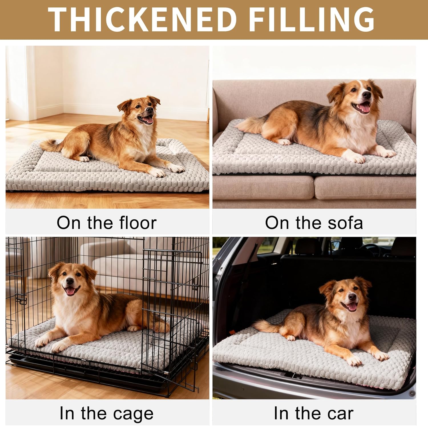 Dog Bed Mat,Reversible & Ultra Soft Kennel Pad-Machine Washable Pet Bed for Dogs & Cats-All-Weather Crate Liner for Crates,Carriers & Travel (Light Gray, 35" L x 23" W x 1.5" Th)