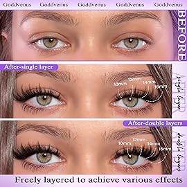Goddvenus Manga Lash Cluster Kit Wispy Lashes Clusters Fluffy Eyelash Clusters Upturned Foxy Cluster Eyelash Extensions Kit D Curl Fairy Eyelash Extension Kit 10-16mm Individual Lashes Kit