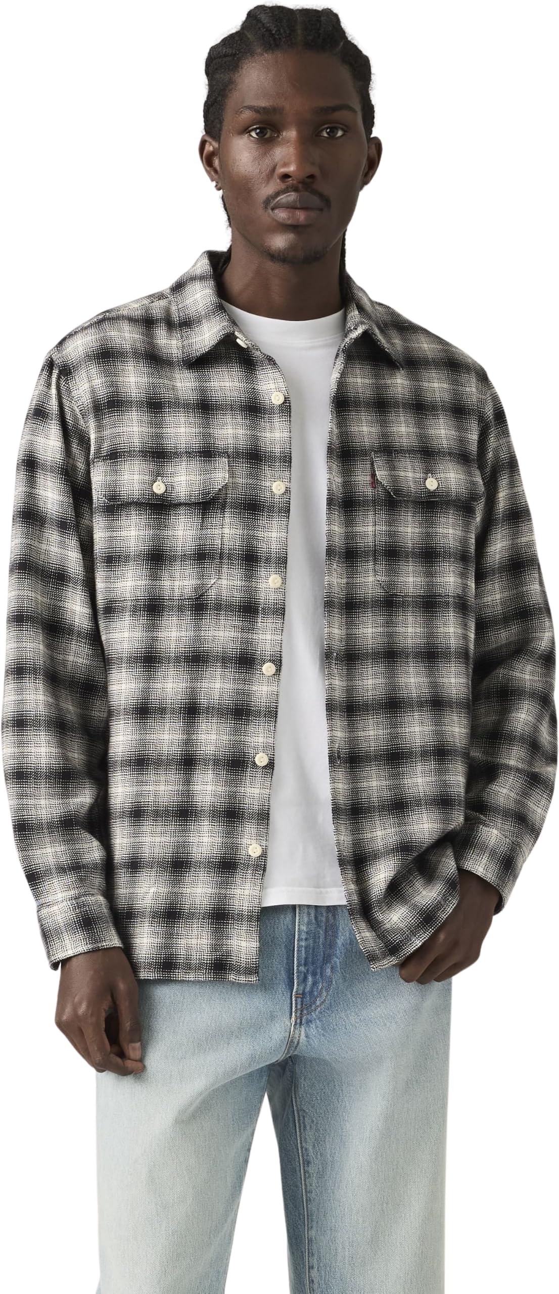 Levi's Men's Denim Shirt Jackson Worker in Cotton with Chest Pockets, Black (Kana Plaid Jet Black), M