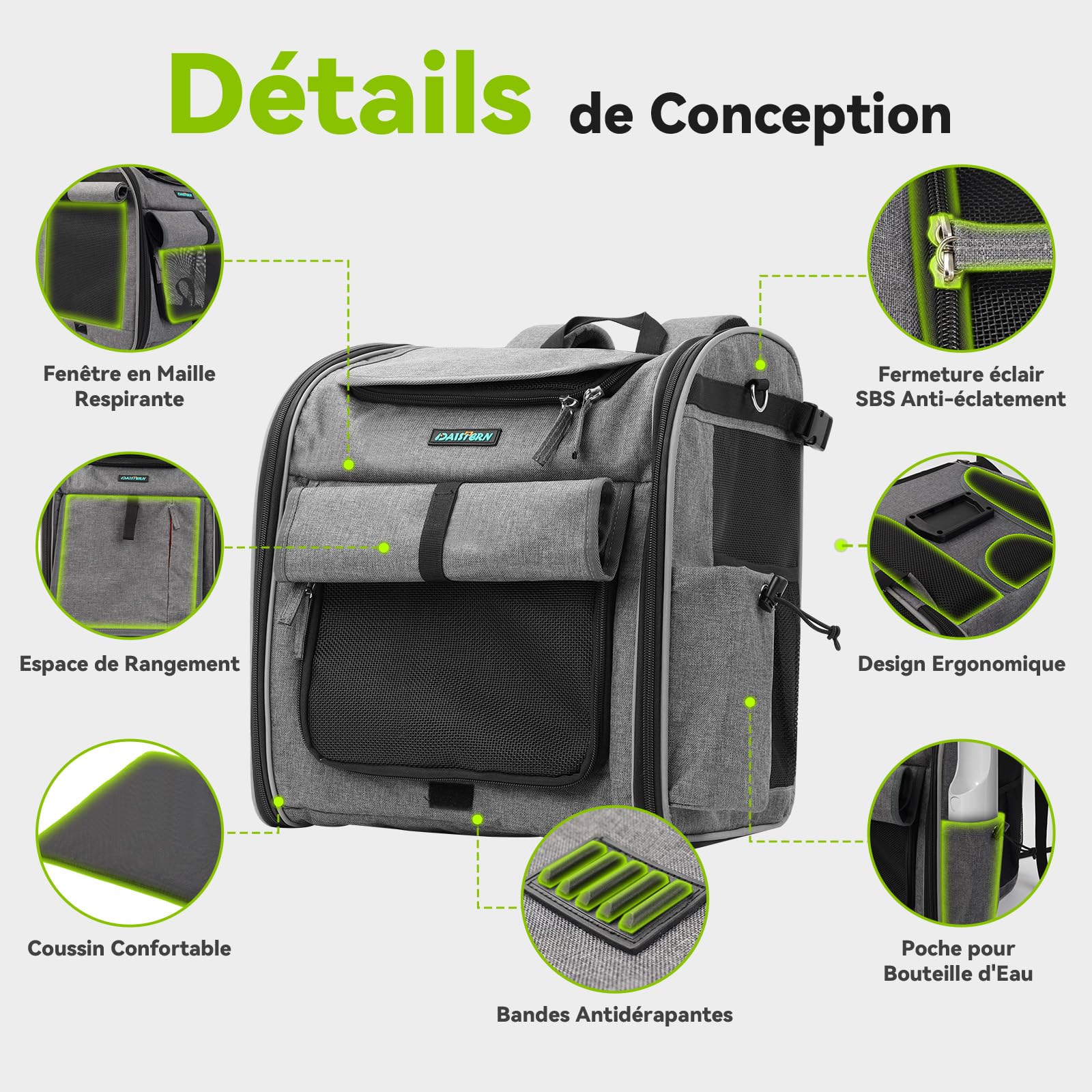 Panier Vélo Avant pour Chiens Chats jusqu'à 10KG avec Support Φ80mm, 4 en 1 Sac à Dos Animaux