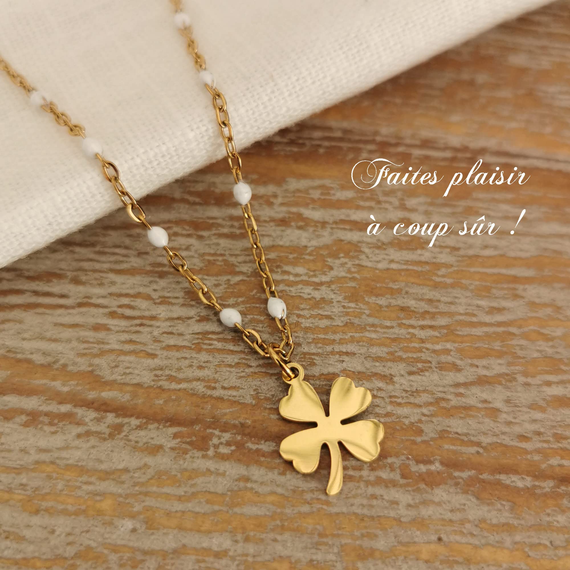 Bracelet Femme Trèfle Porte Bonheur Chaîne en Acier Inoxydable Doré Or Artisanal Fait Main Trèfle à 4 Feuilles Perles Idée Cadeau Anniversaire Noël Saint Valentin Fête Mères Hypoallergénique