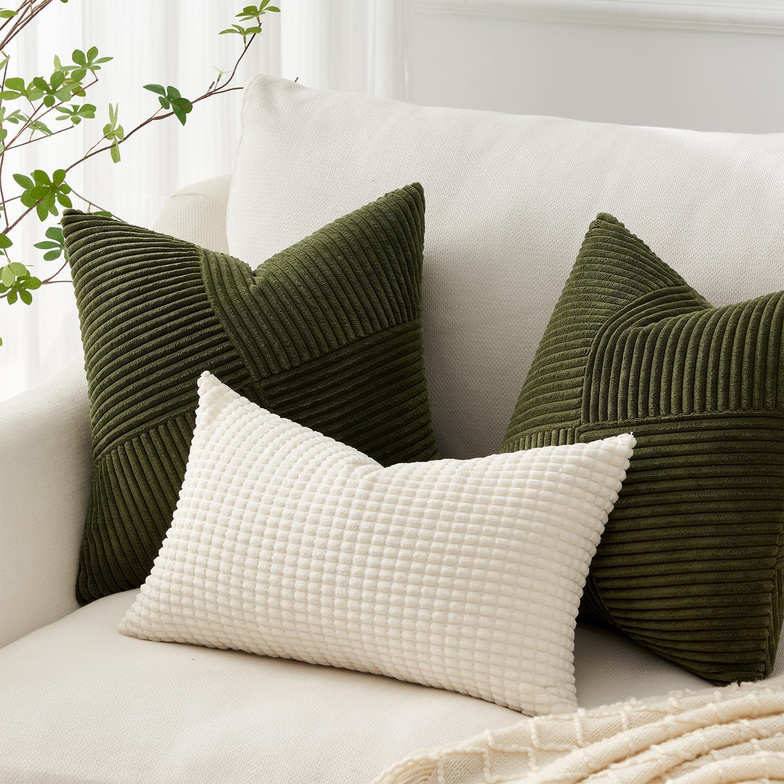Housses De Coussin 40x40 Cm Topfinel – Lot De 2, Velours Côtelé Jaune, Super Doux, Style Bohème