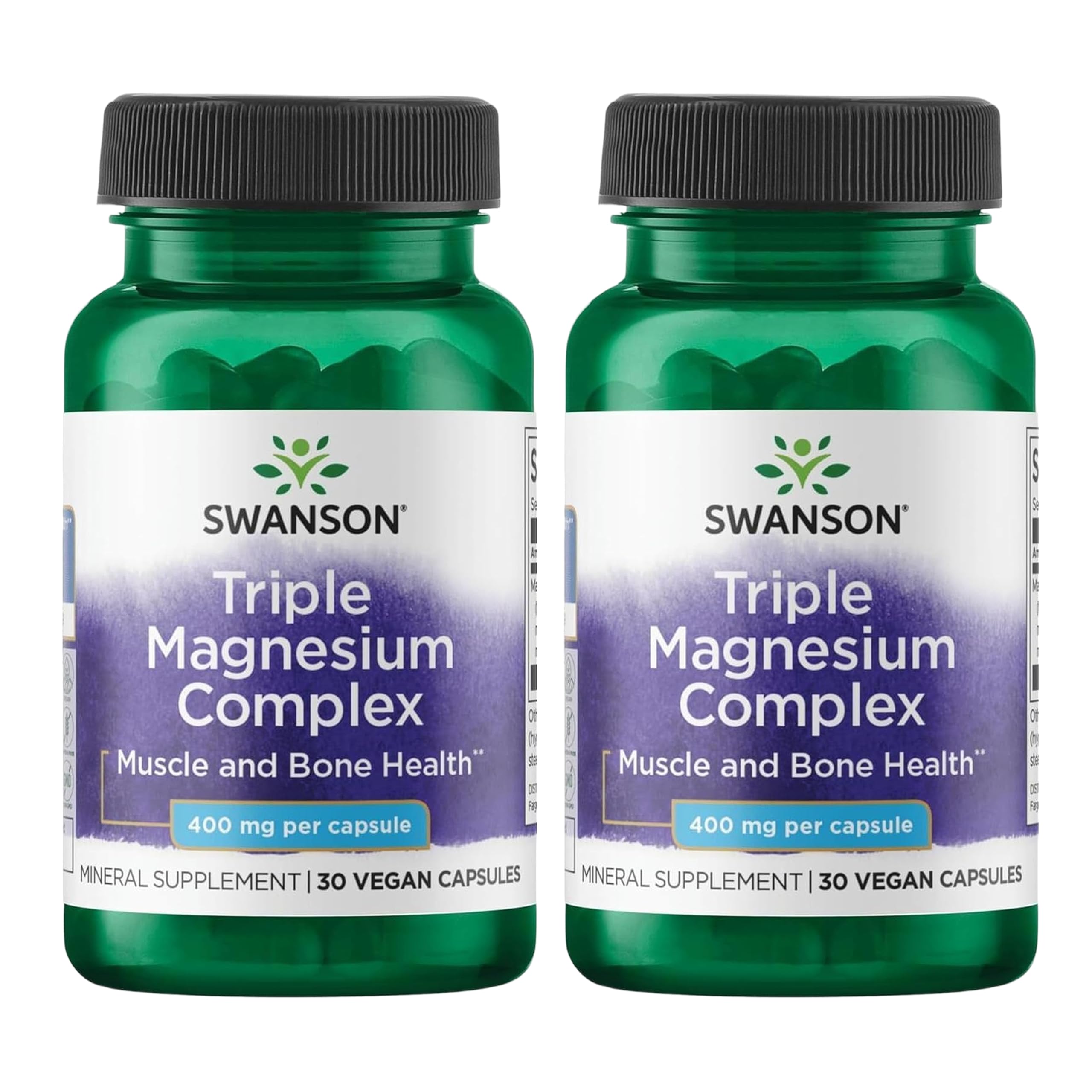 Swanson Triple Magnesium Mineral Complex, 400 mg, 30 Caps, 2 Pack 30 Count (Pack of 2)