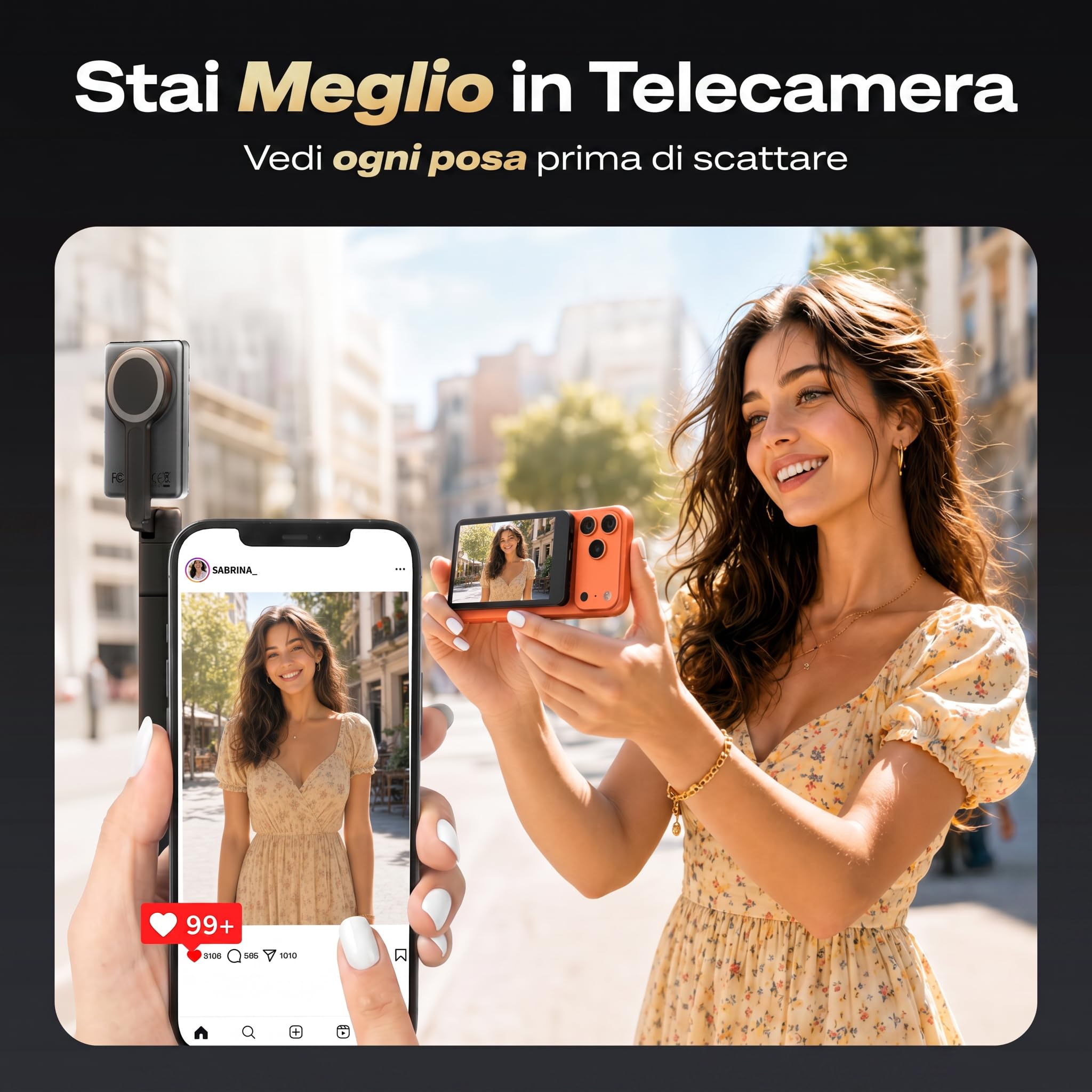 SYNCO XView Vlog Selfie Monitor Schermo per iPhone 7-17, Wireless Magnetico Telecamera Posteriore Phone Monitor con Gamma 164FT, Batteria 3H, Altoparlante Integrato per Youtube TikTok Live (Nero)