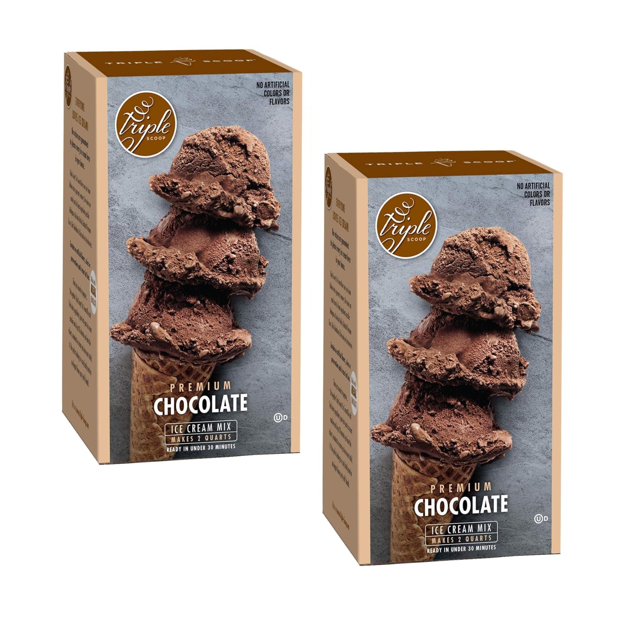 Triple Scoop - Premium Chocolate (2) Ice Cream Mix For Ice Cream Maker. Simple, Easy, Delicious. From Gourmet Mix To Maker in 5 Minutes, Makes 2 Creamy Quarts. Made in USA. (2 Pack, Chocolate)