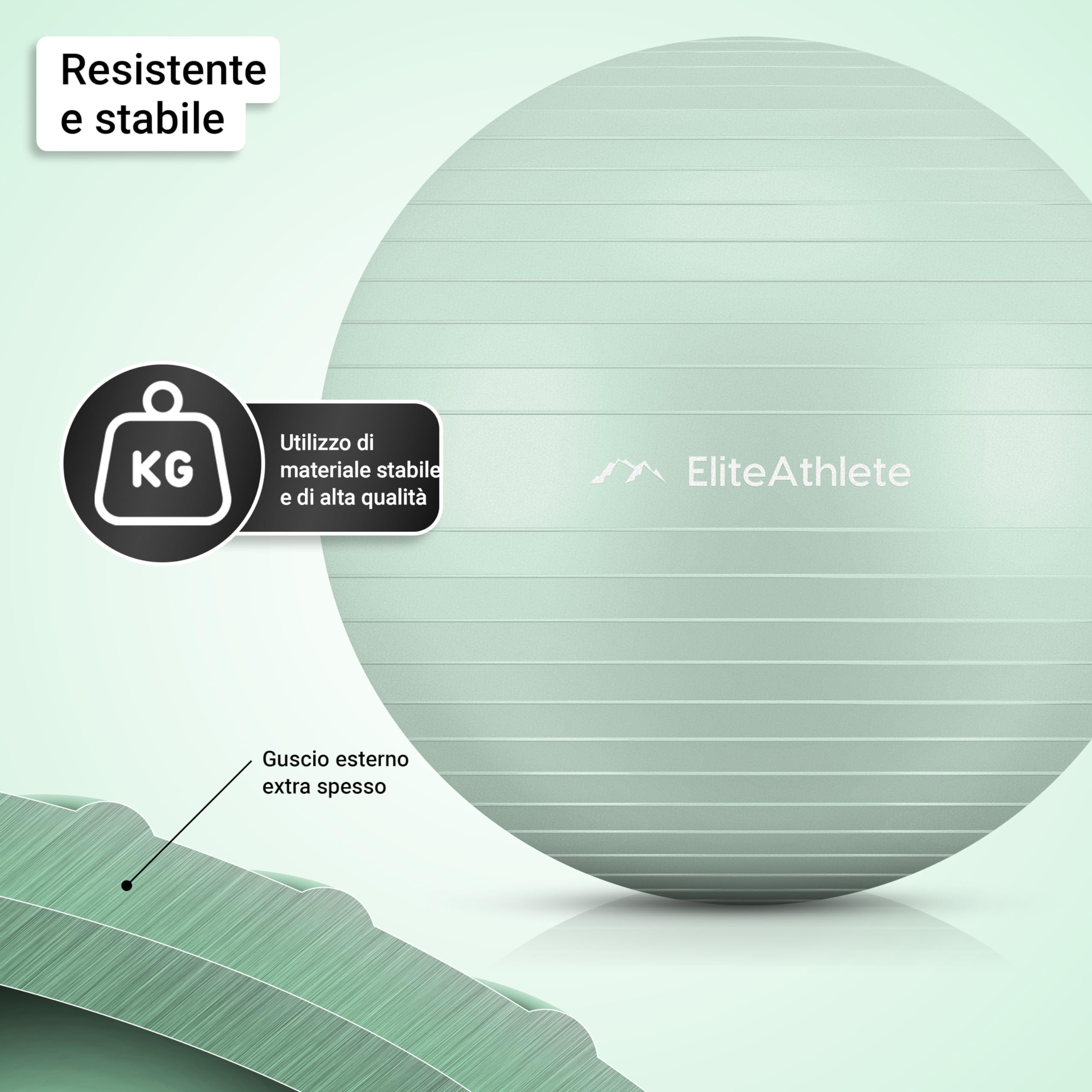 EliteAthlete Palla Fitness con Sistema Anti Burst - Palla Pilates Yoga - Fitball 55 cm 65 cm 75 cm 85 cm - Palla Gravidanza - Fit Ball incl. Pompa d'Aria