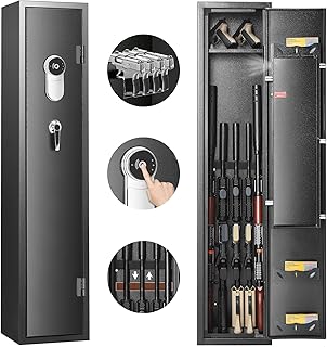 VEVOR 5 Rifles Gun Safe, Rifle Safe with Fingerprint Lock, Quick Access Gun Storage Cabinet with Removable Shelf, Pistol Rack, Rifle Cabinet for Home Long Gun and Pistols - VEVOR