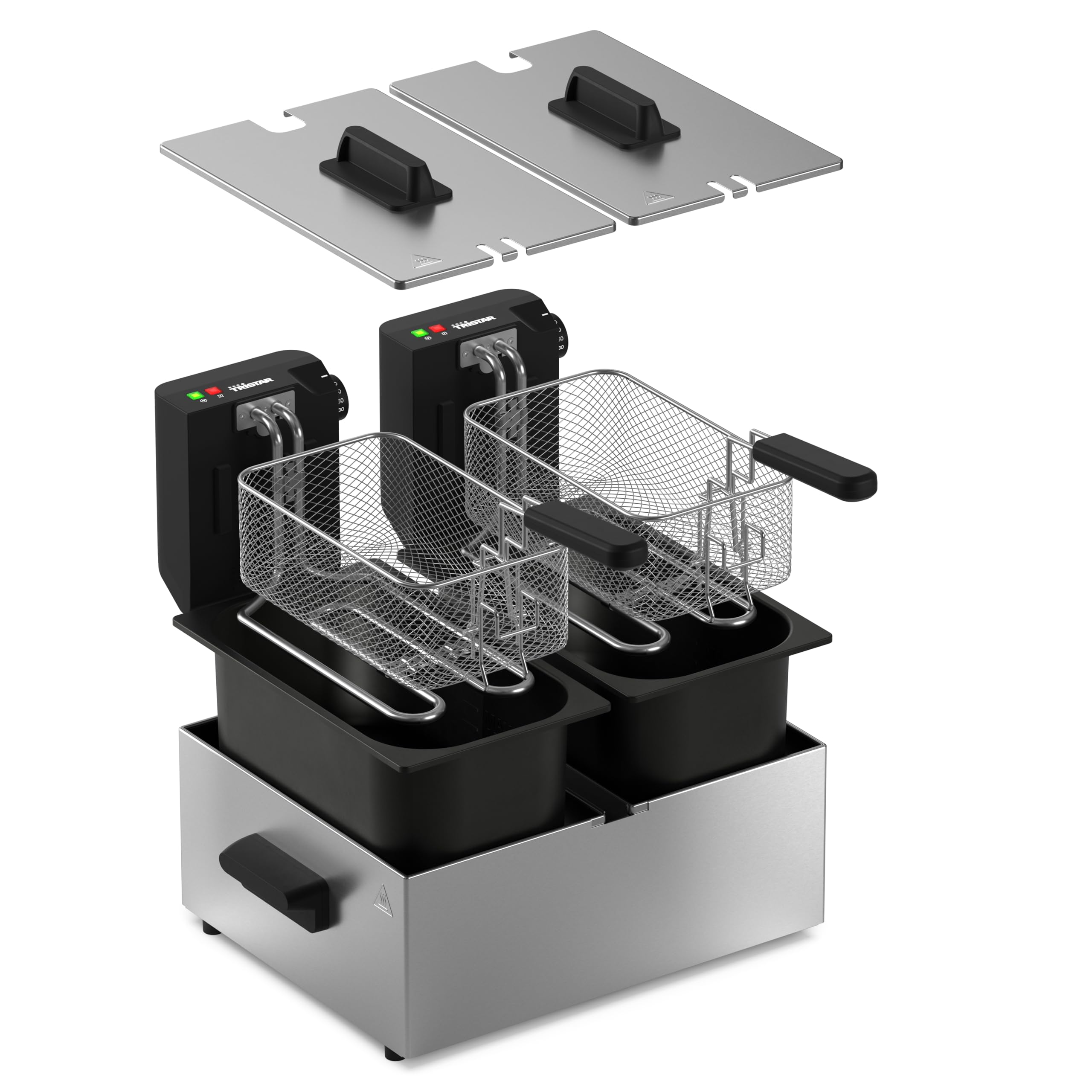 Tristar Freidora Doble de Acero Inoxidable, Capacidad de 2 x 3 L, Función de Doble Termostato, Cubetas Separadas, Para Patatas y Aperitivos, FR-9332