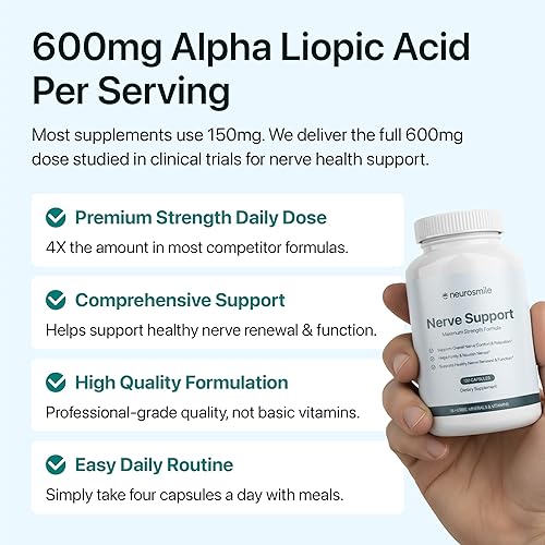 Miniatura 3 de Suplemento de apoyo nervioso Apoya la sensación saludable Ácido alfa lipoico 600 mg, metilcobalamina y L-carnitina 18 nutrientes 120 cápsulas
