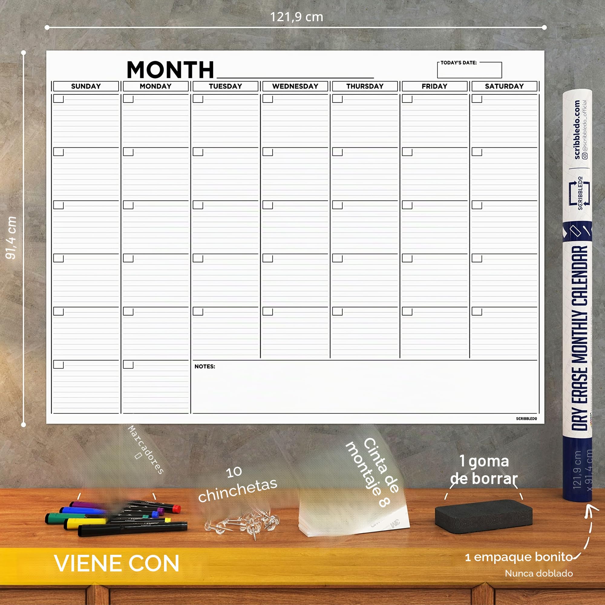 Calendario grande de 91 x 122 cm de pizarra blanca en blanco, calendario de borrado en seco para pared, calendario de pared grande mensual de borrado en seco, planificador de pizarra de borrado en
