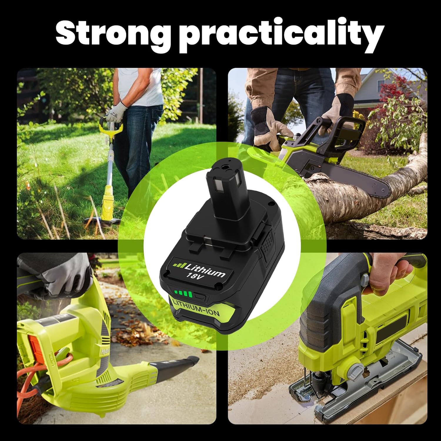 2 Pack Upgrade 8000mAh High Capacity P108 Replacement for Ryobi 18V Battery Lithium ion Compatible with Ryobi 18 Volt Battery P102 P103 P104 P105 P107 P108 P109 P122 Cordless Tool Batteries (Green) - Image 7