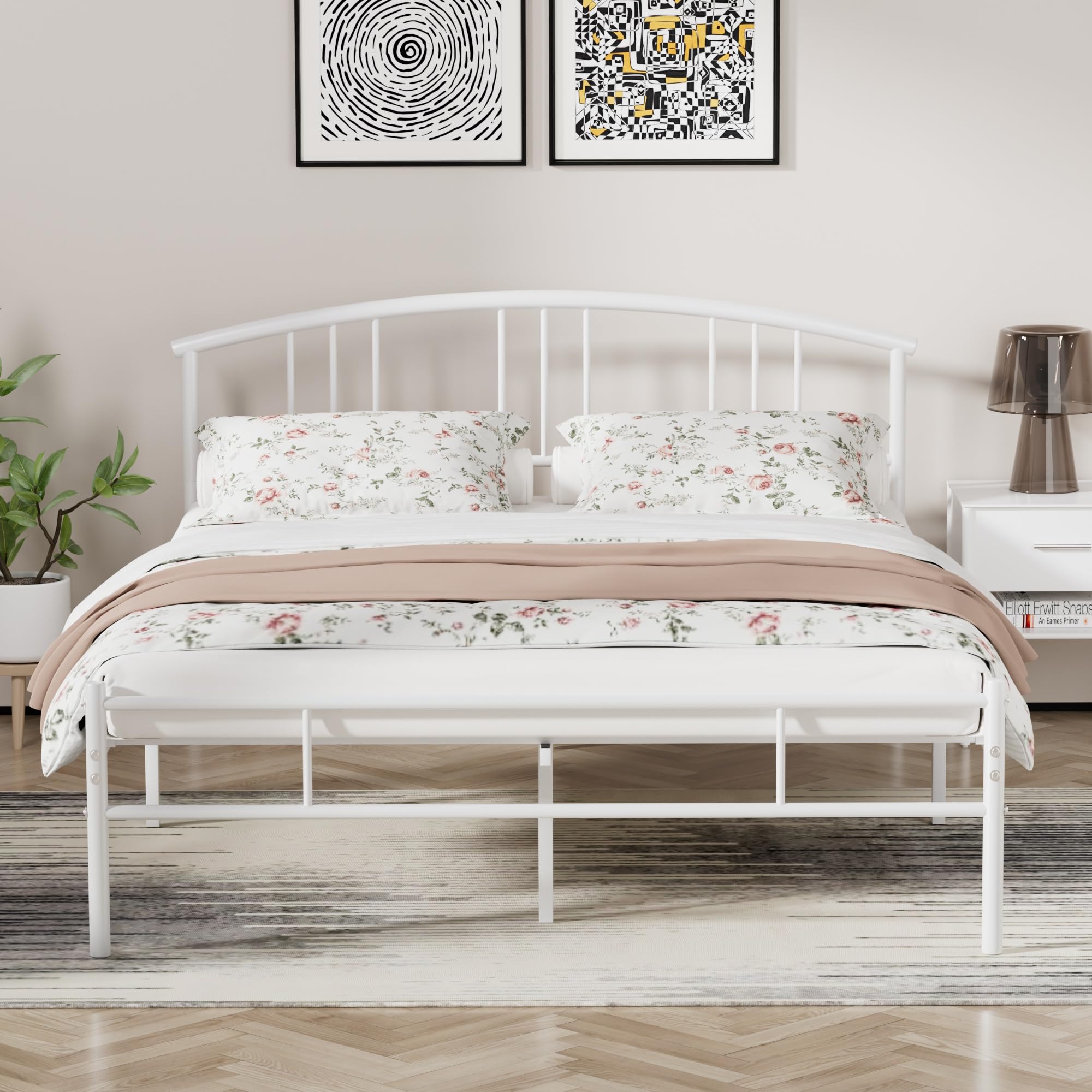 VECELO Queen Size Bed Frame with Headboard and Footboard, Metal Platform Mattress Foundation, Sturdy Steel Slat/No Box Spring Needed/Under Bed Storage/Easy Assembly