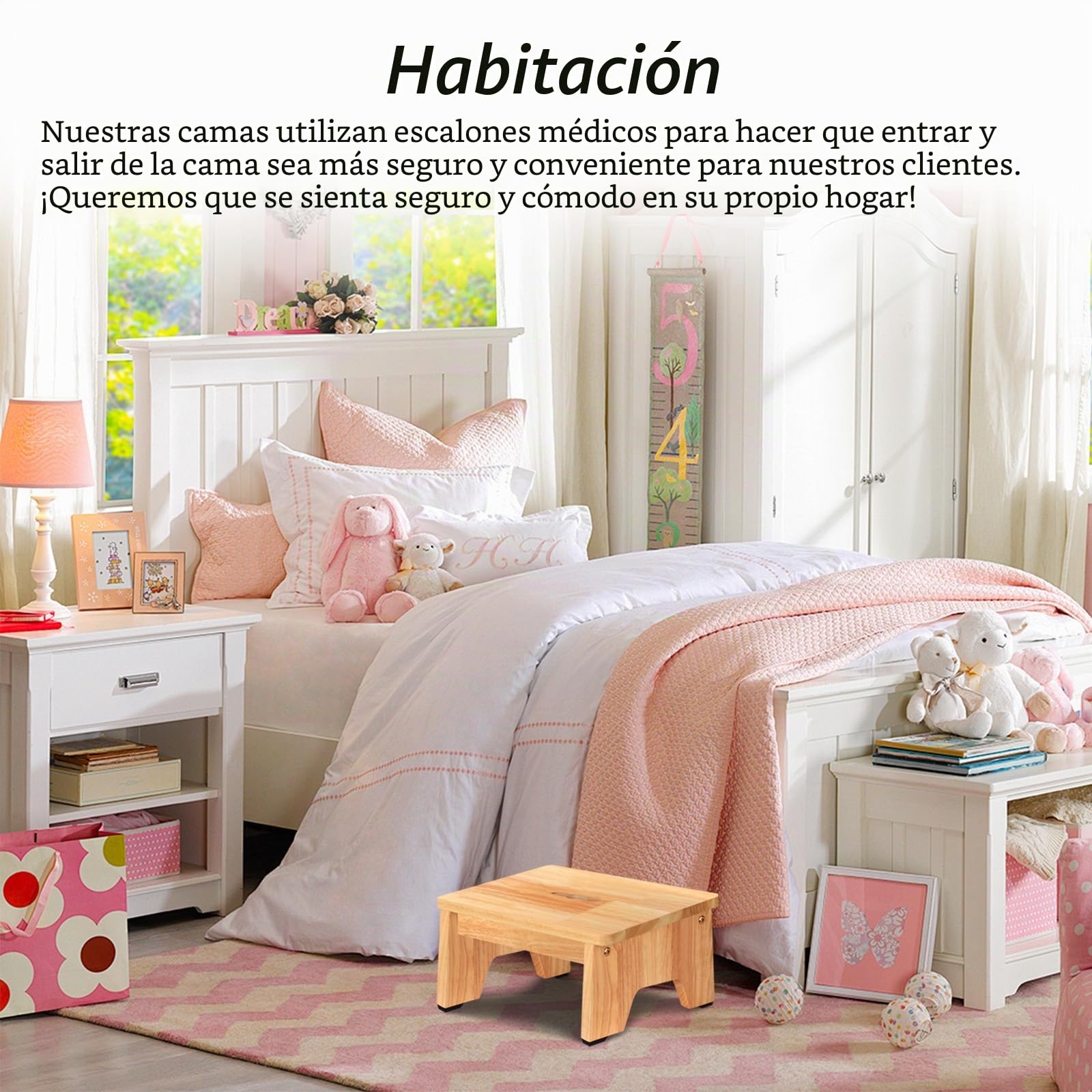 Taburete de madera para adultos y personas mayores con patas de goma antideslizantes, soporte de pie de madera portátil para baño, cocina, mesita de noche y más (16 cm, roble)