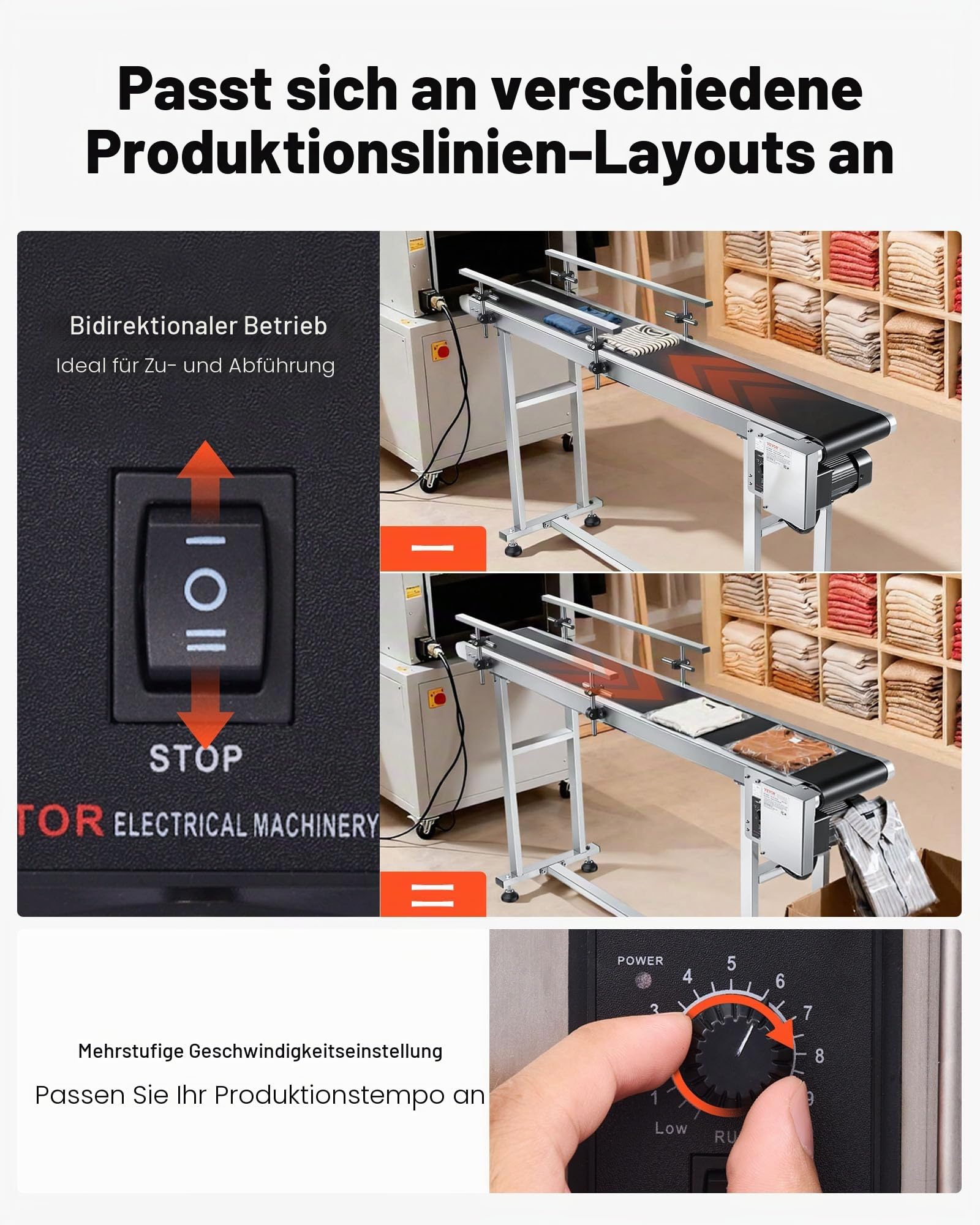 VEVOR Bandförderer 1803x198 Mm – Edelstahl, PVC- Produktbild-Vorschau 2