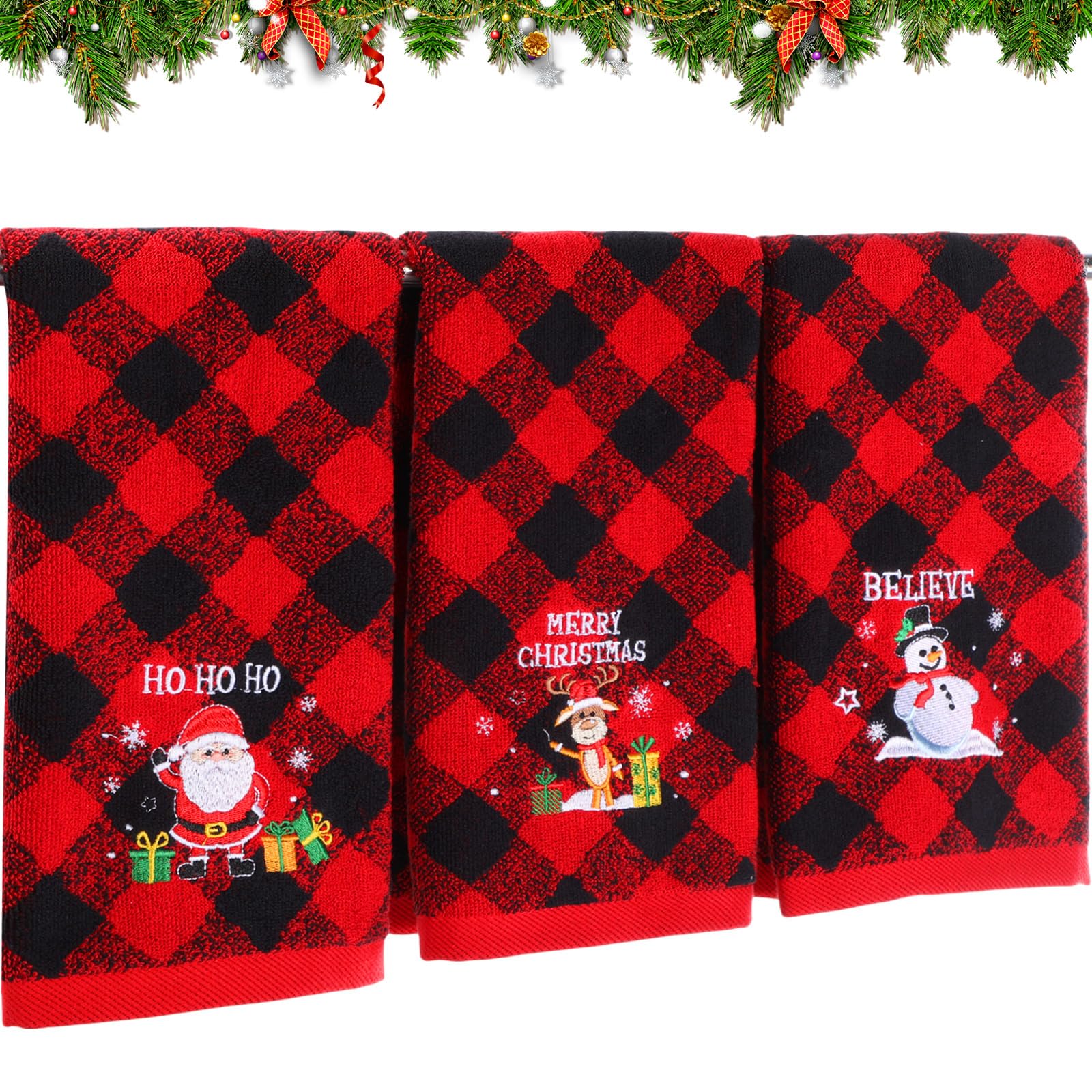 Amazon.com: Moukeren 3 Pack Christmas Bath Hand Towels Red Black ...